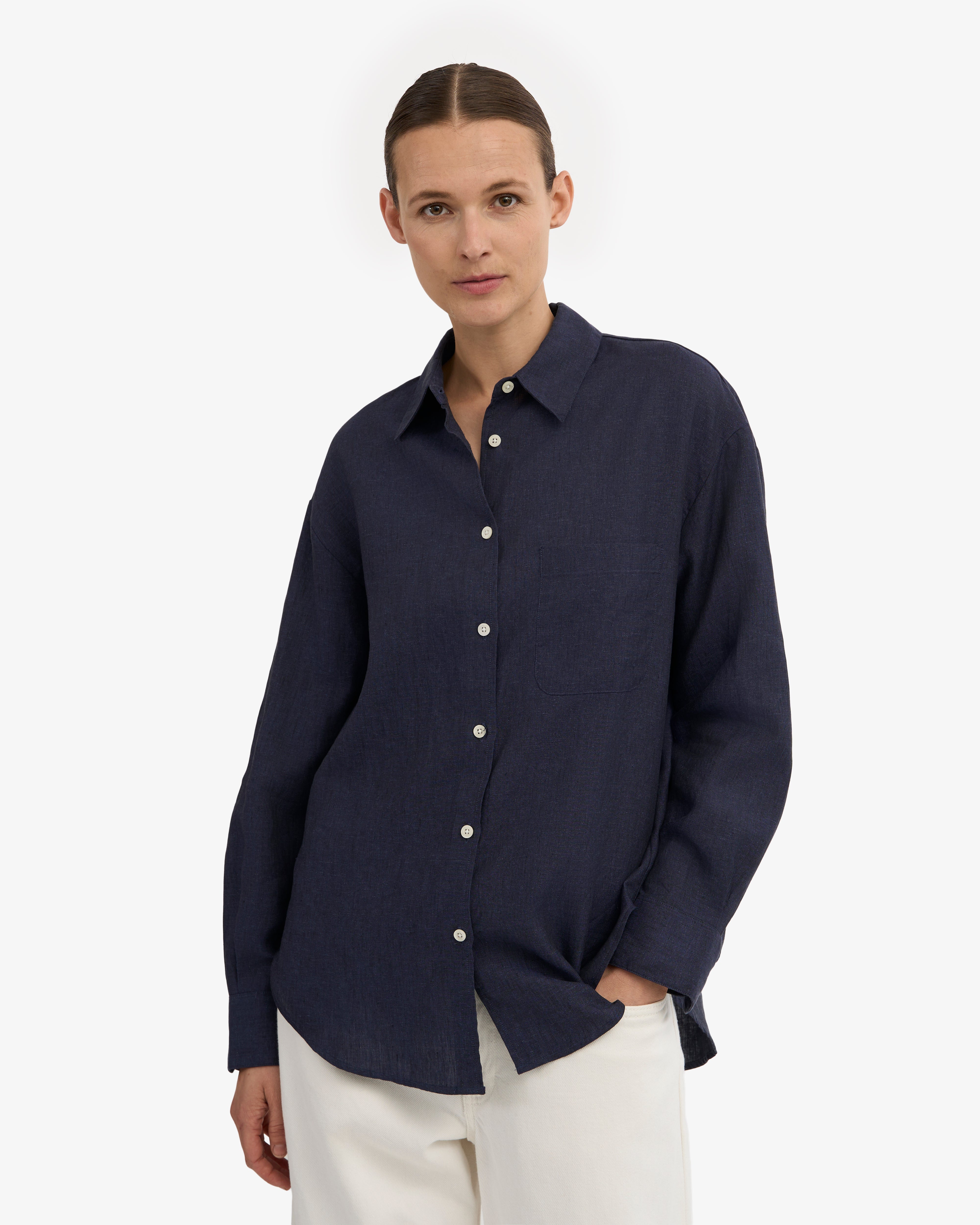 Linen Oversized Shirt - Navy Blue