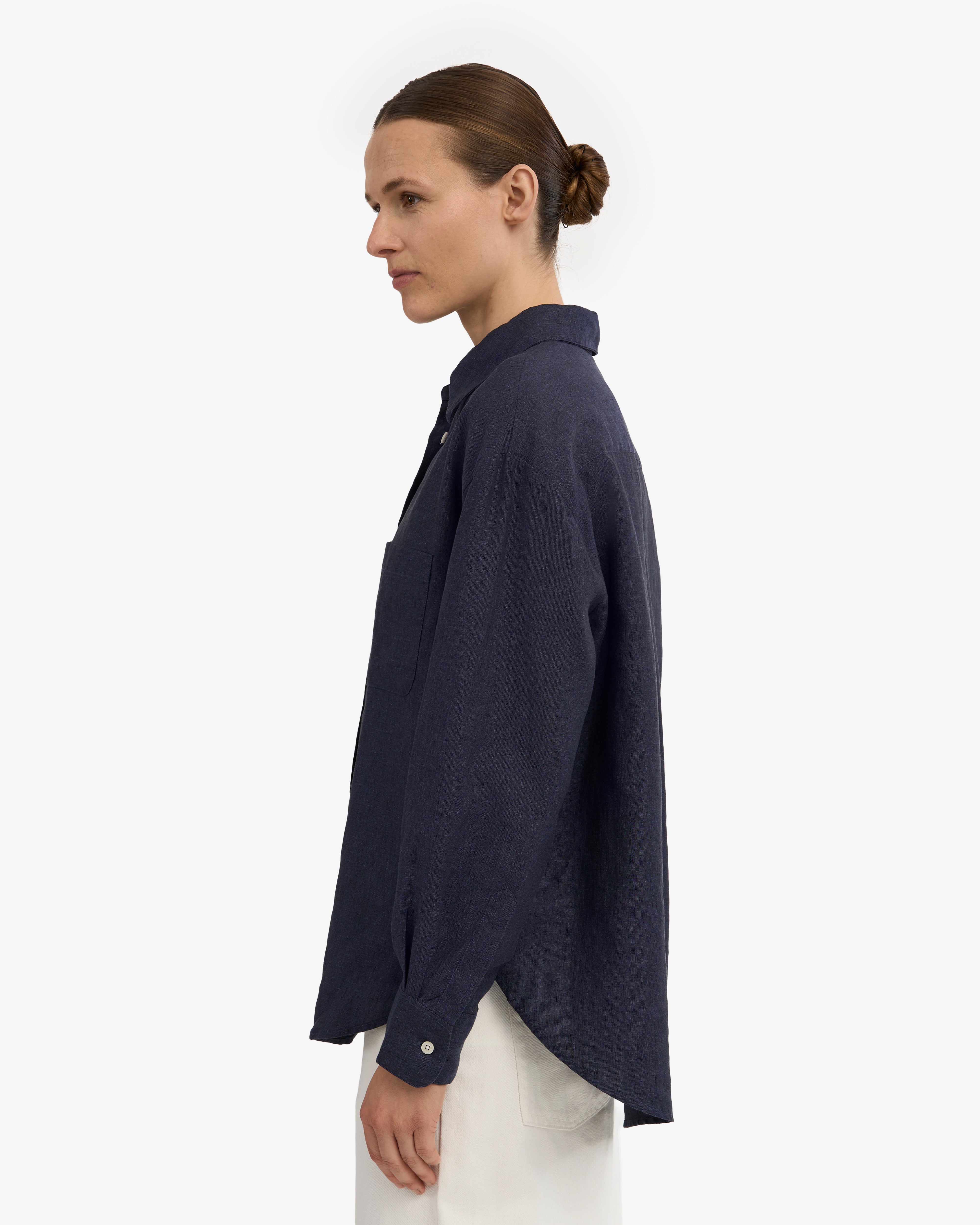 Linen Oversized Shirt - Navy Blue