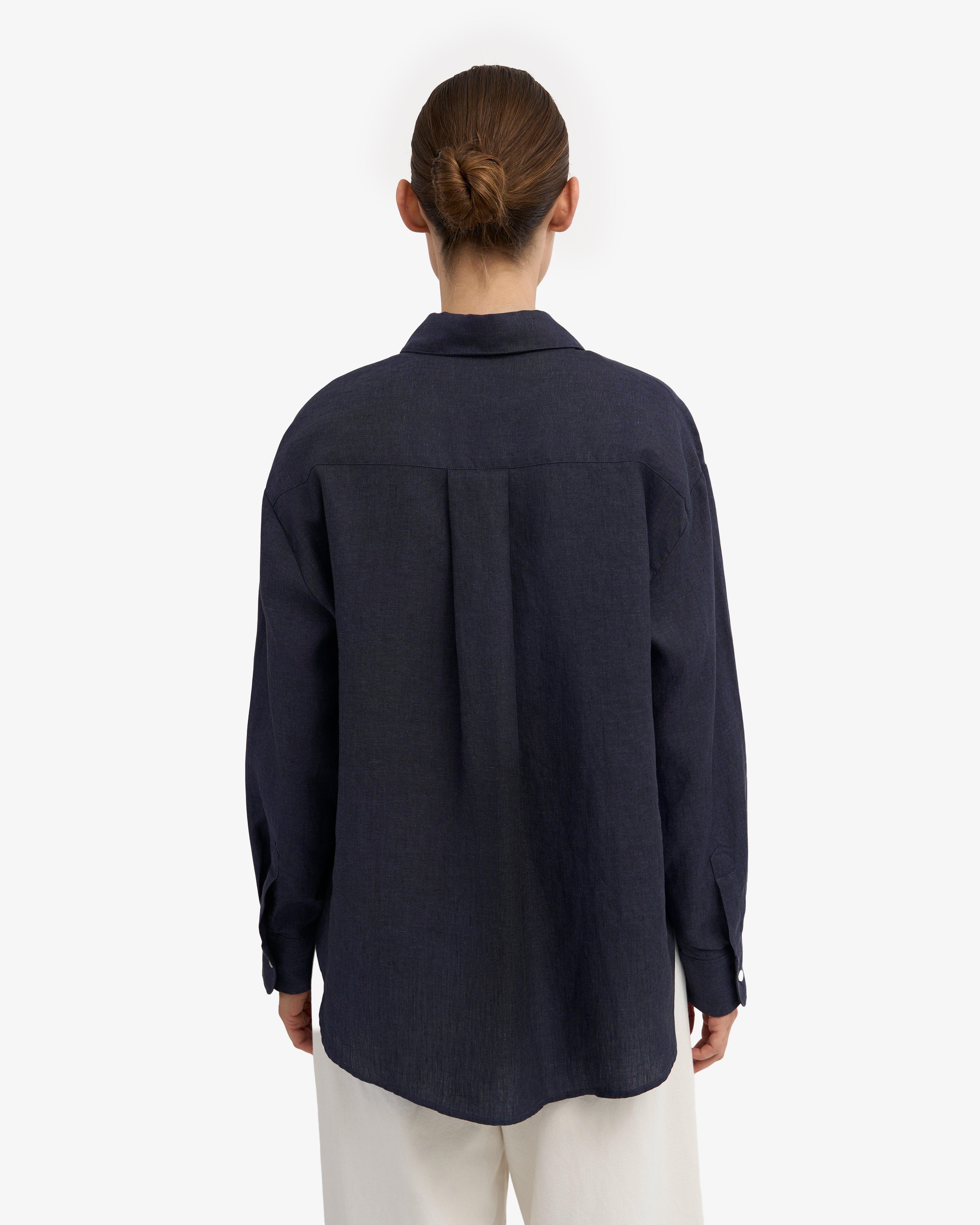 Linen Oversized Shirt - Navy Blue