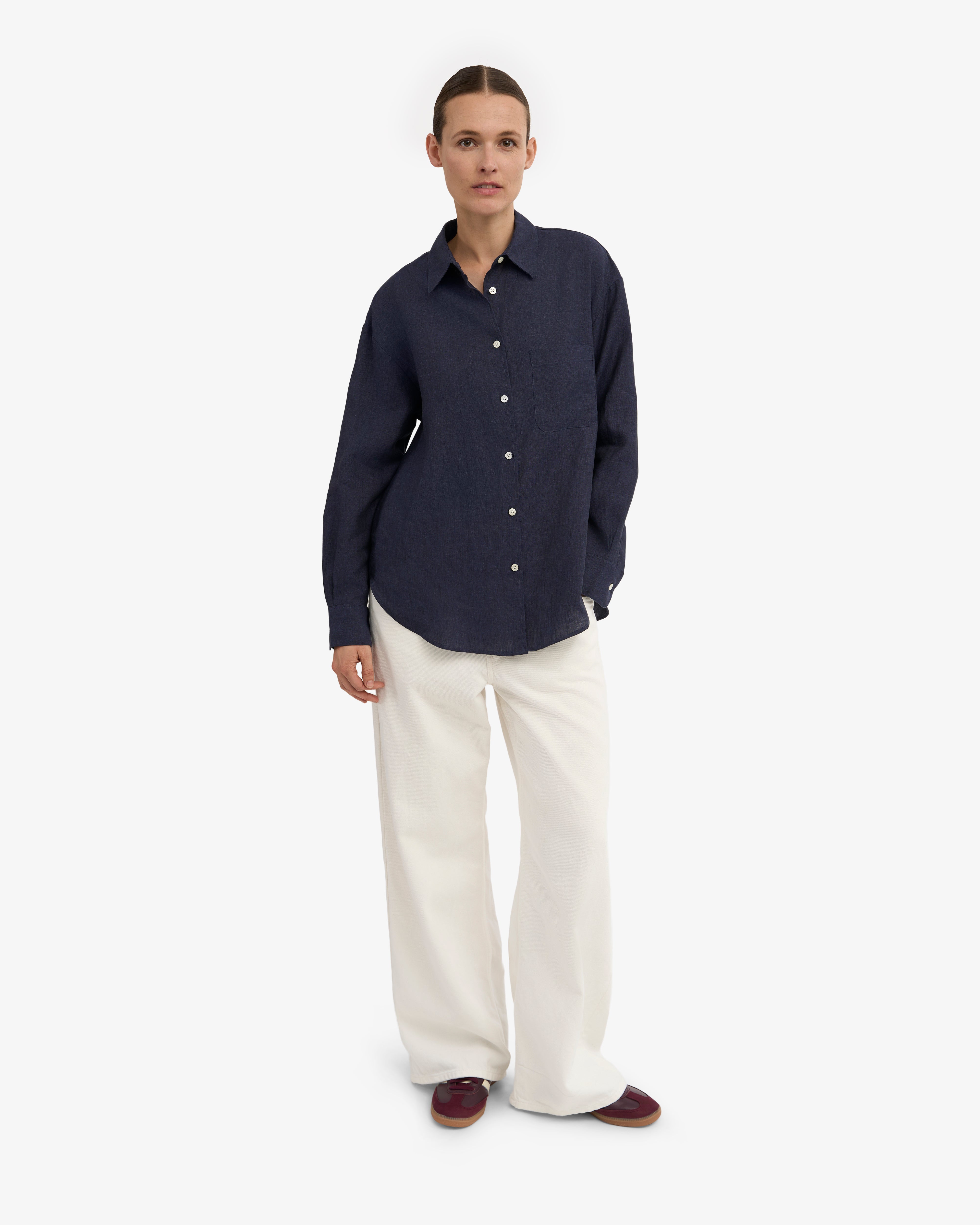 Linen Oversized Shirt - Navy Blue