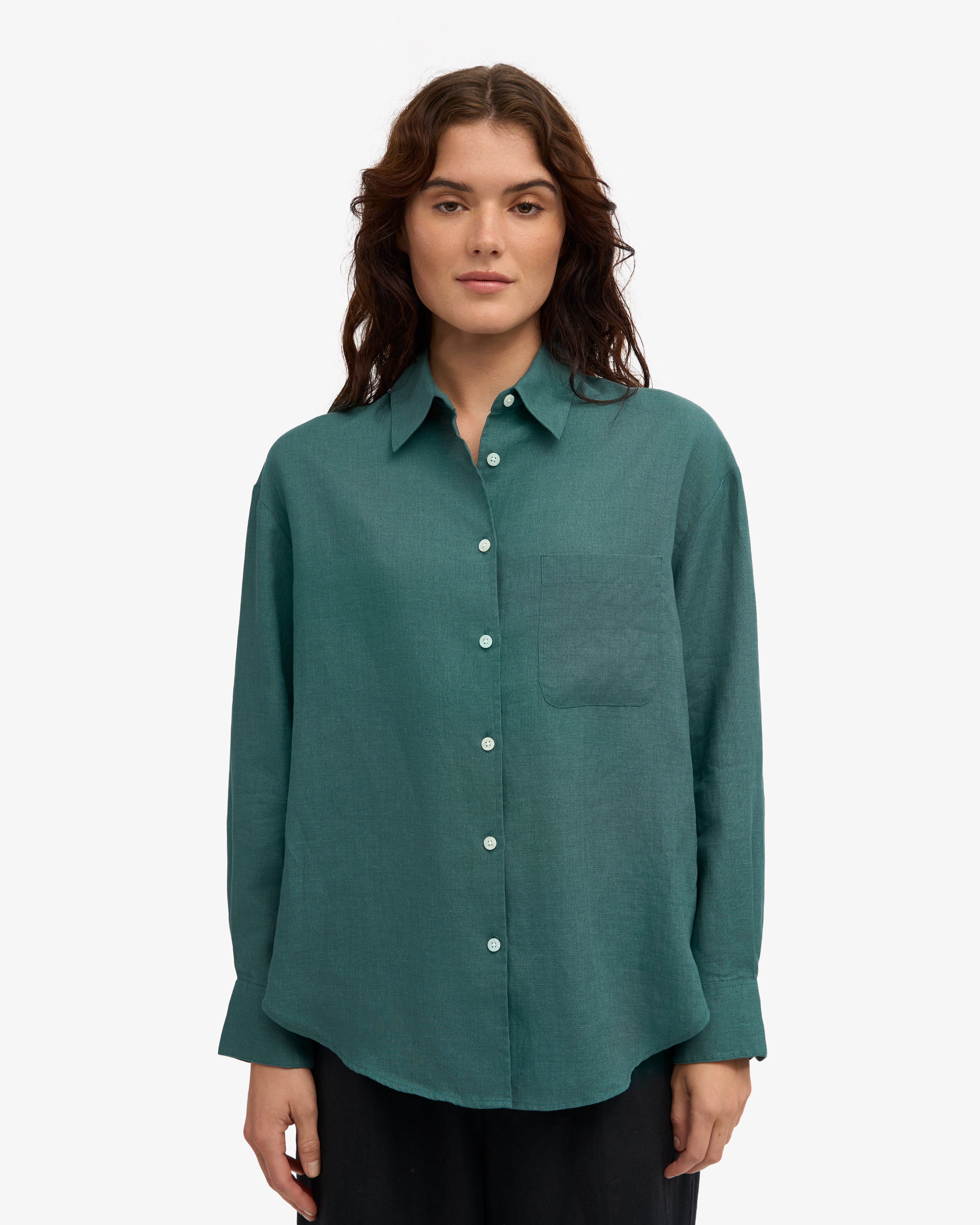 Linen Oversized Shirt - Ocean Green