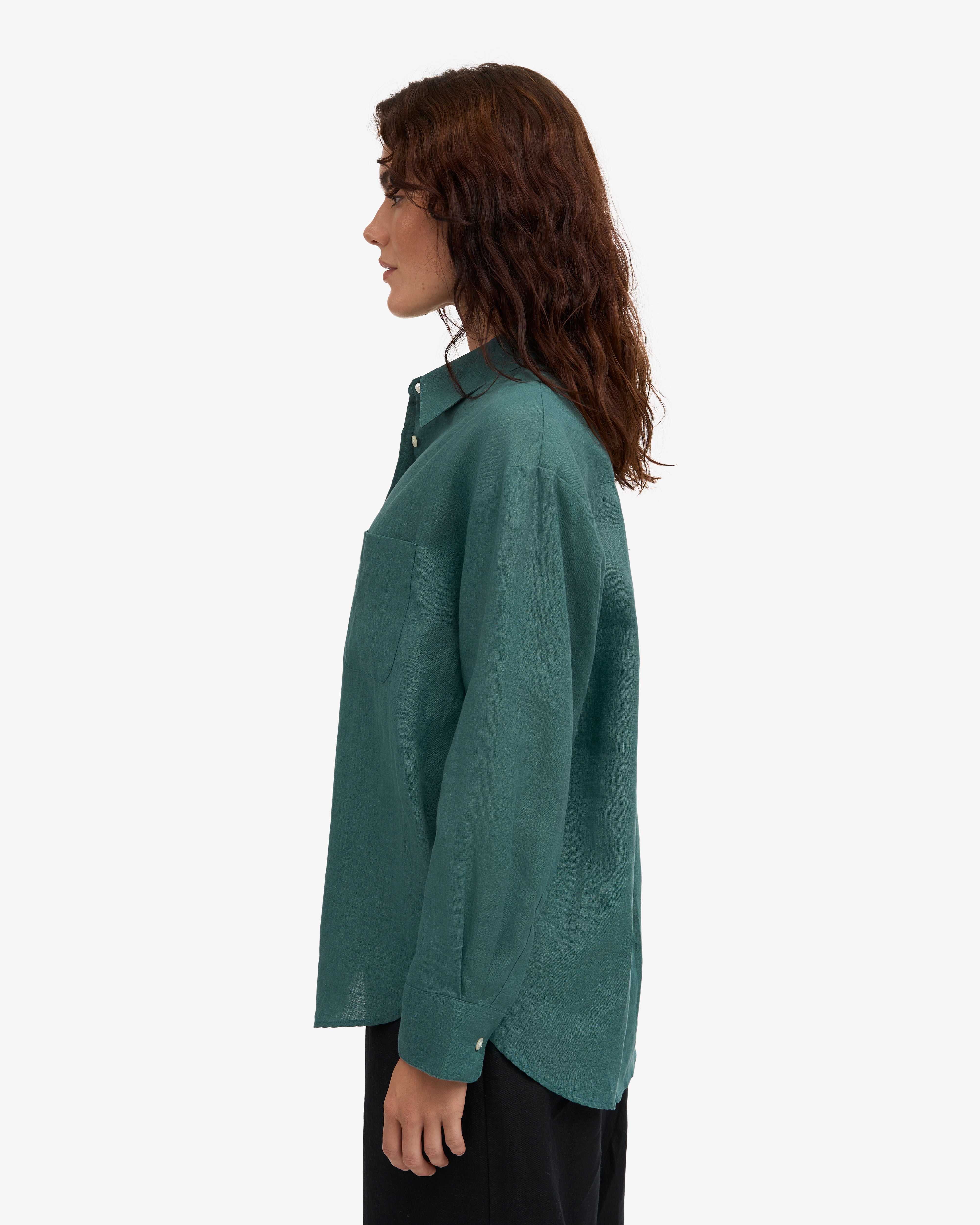 Linen Oversized Shirt - Ocean Green