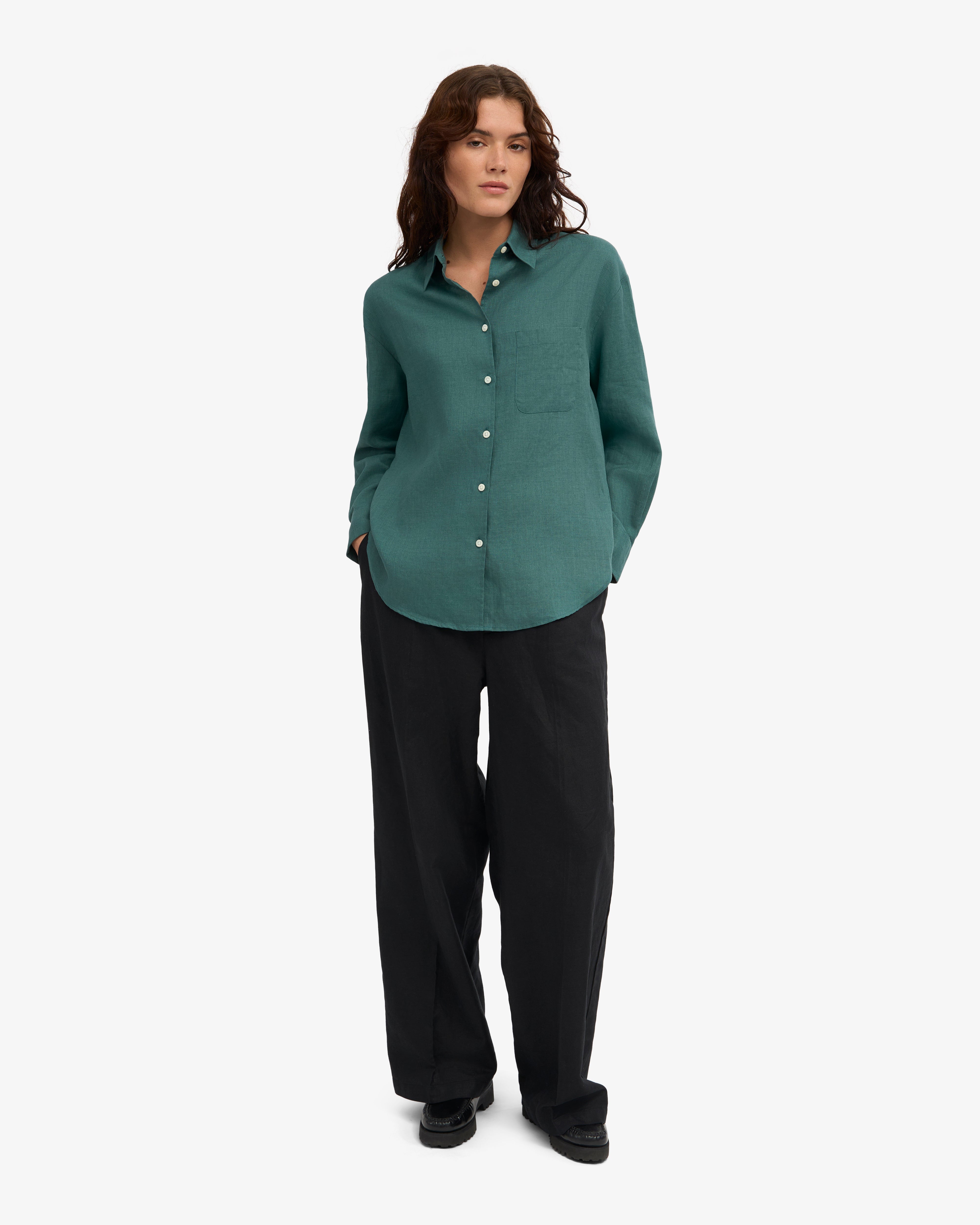 Linen Oversized Shirt - Ocean Green