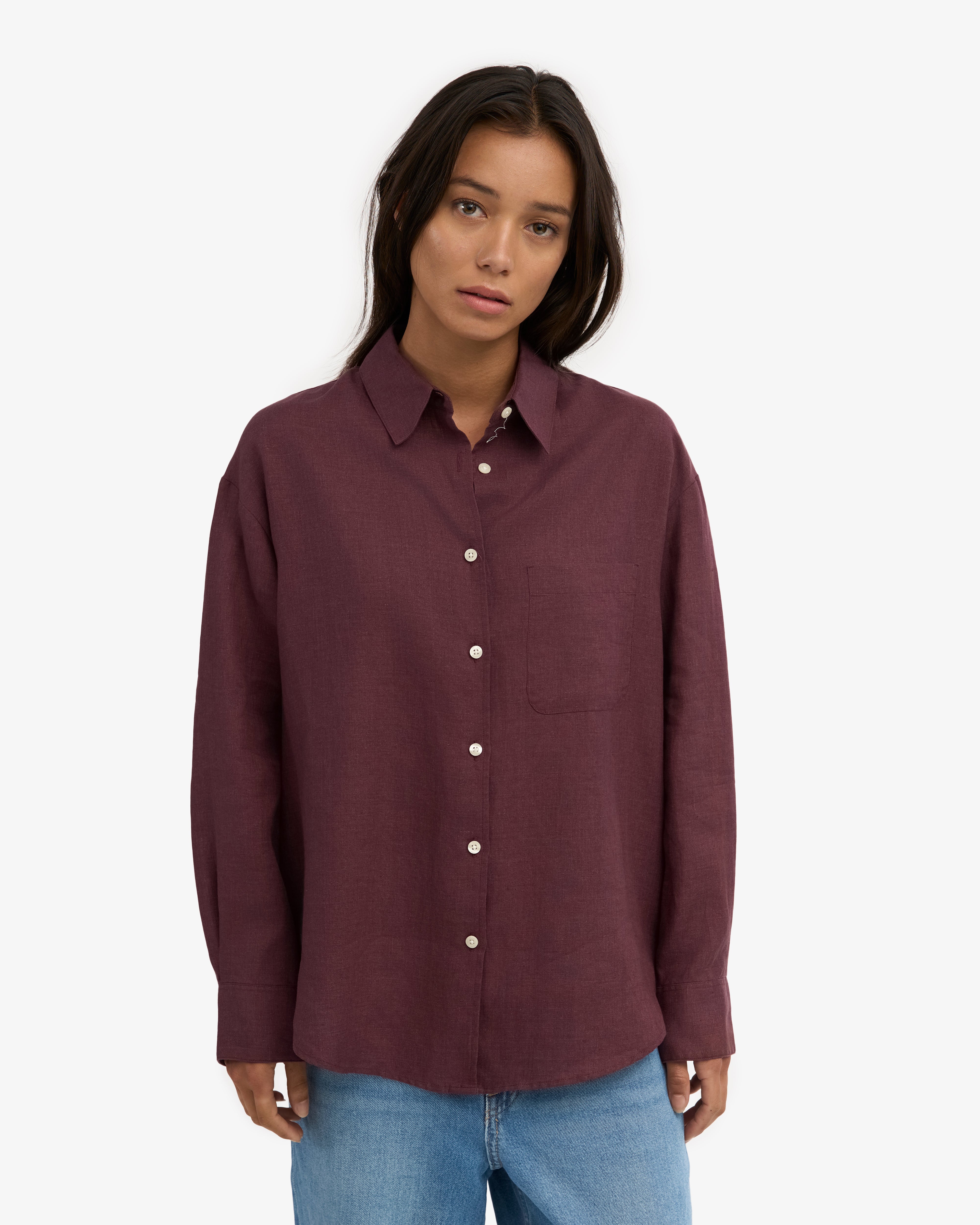 Linen Oversized Shirt - Oxblood Red