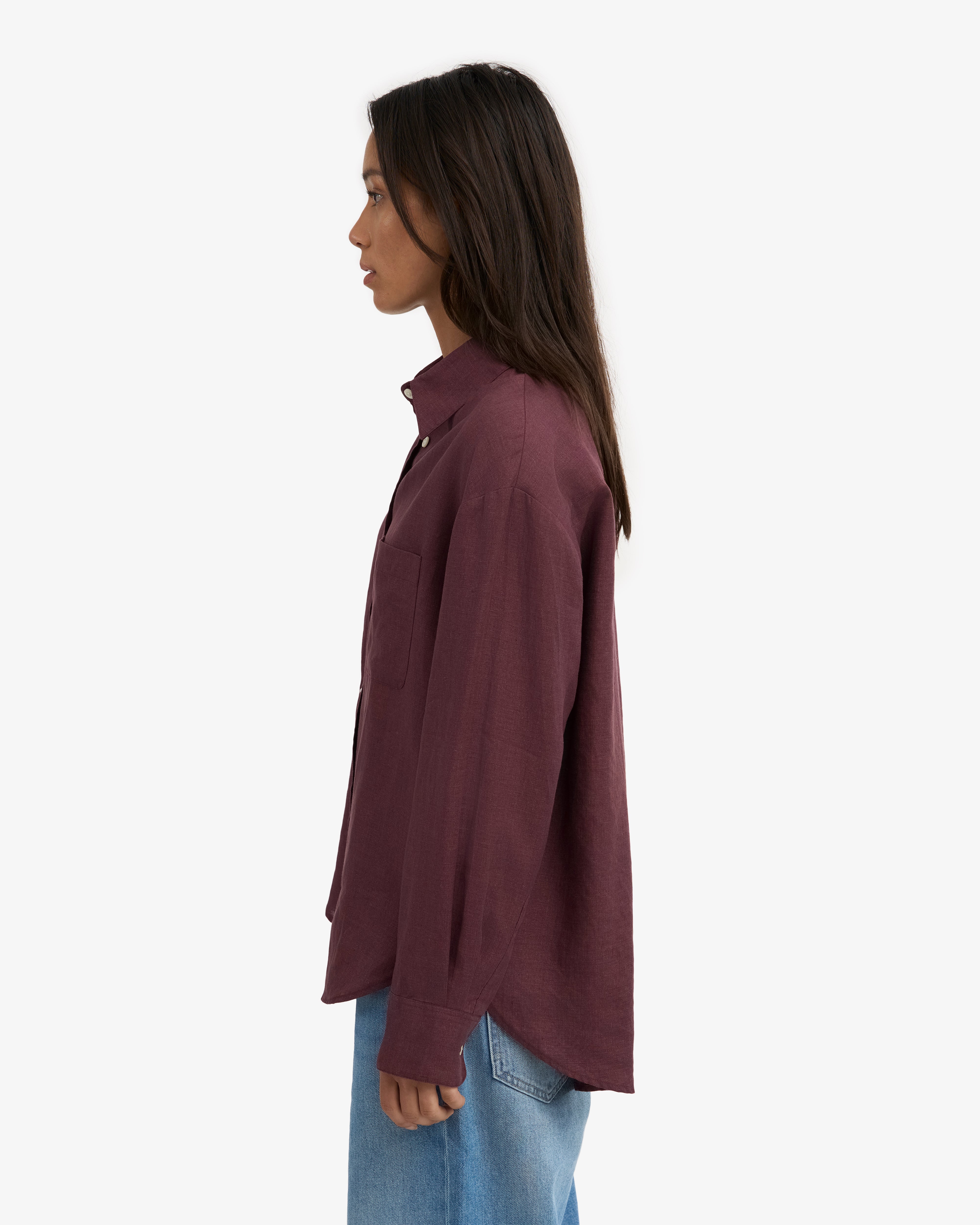 Linen Oversized Shirt - Oxblood Red