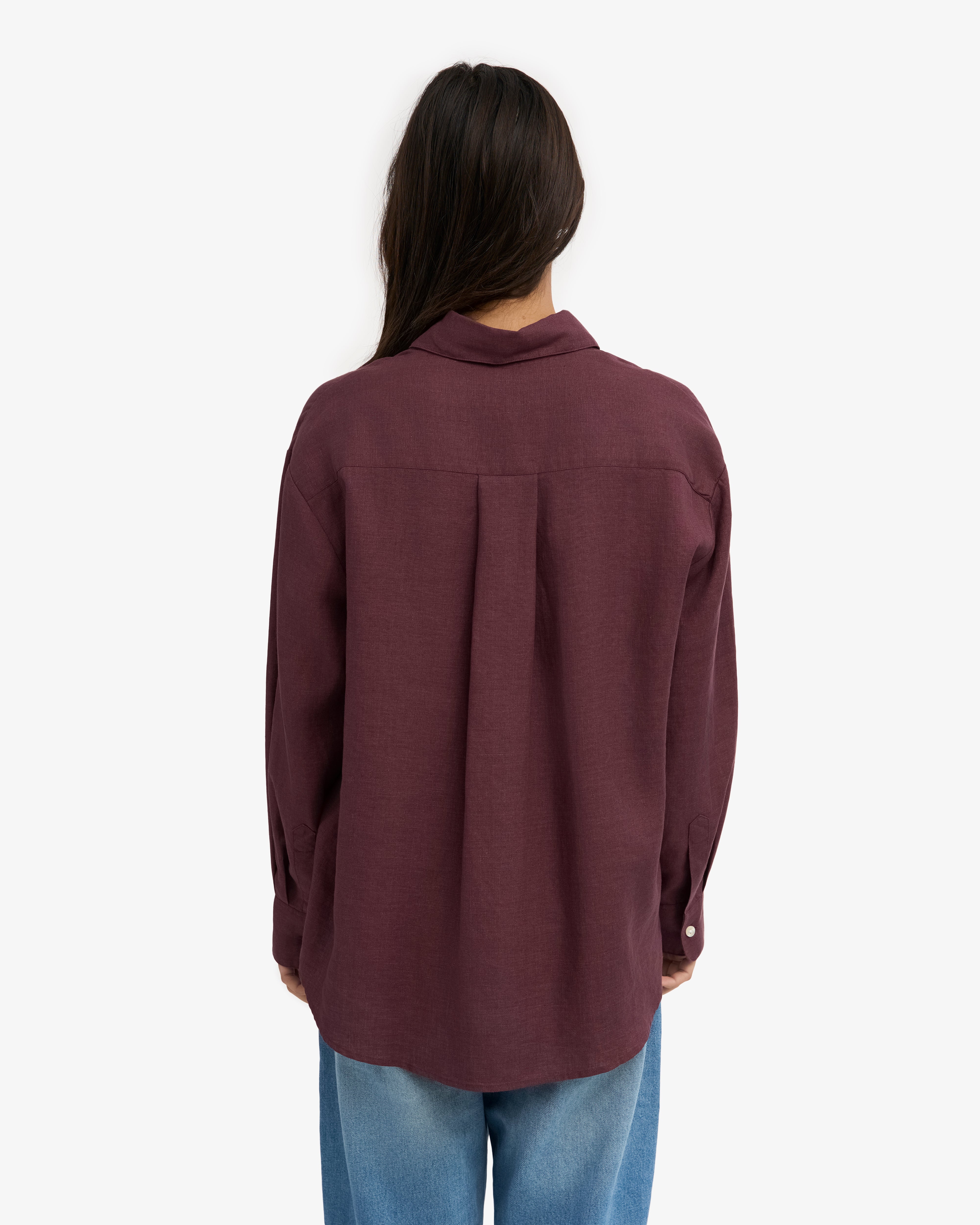 Linen Oversized Shirt - Oxblood Red