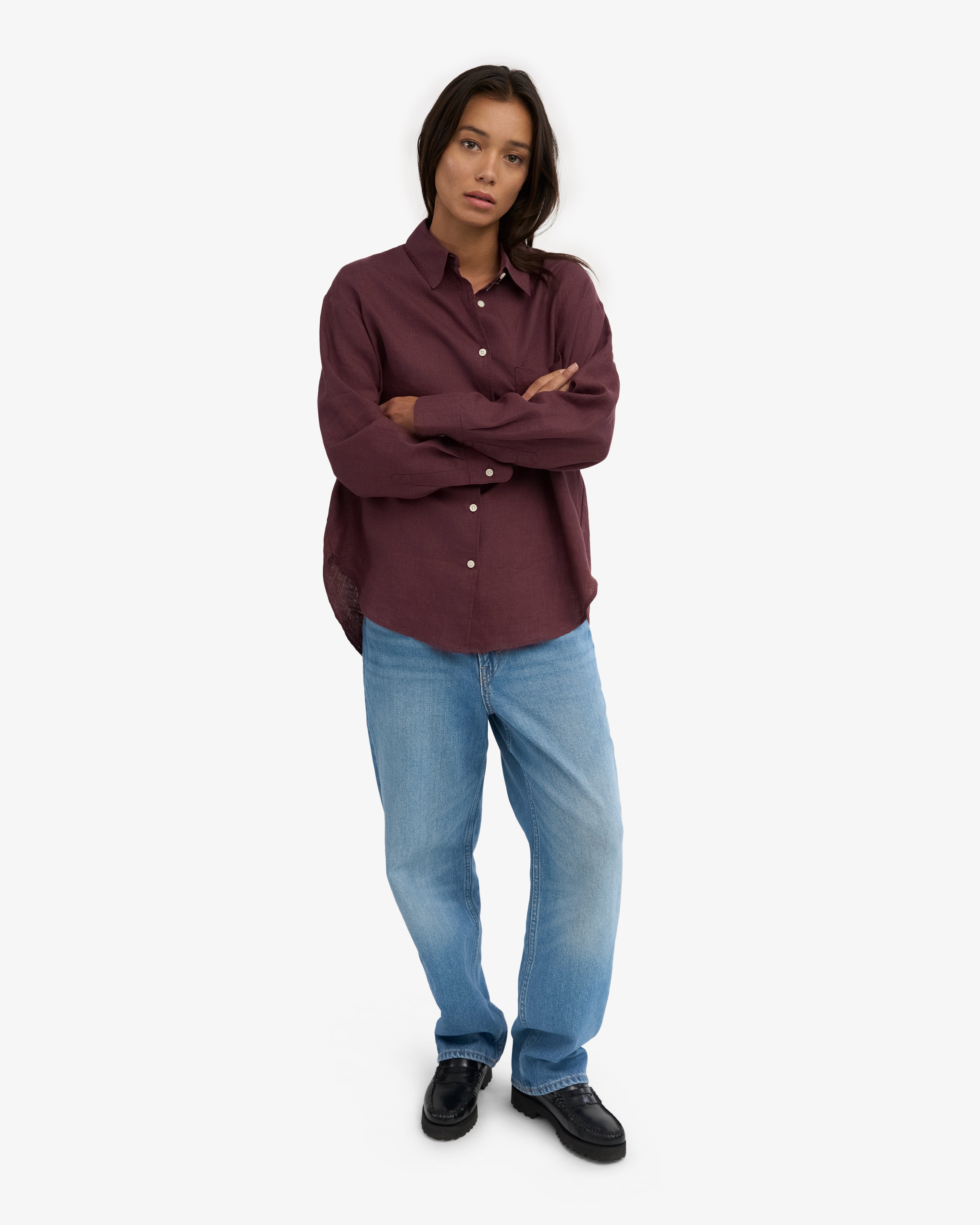 Linen Oversized Shirt - Oxblood Red