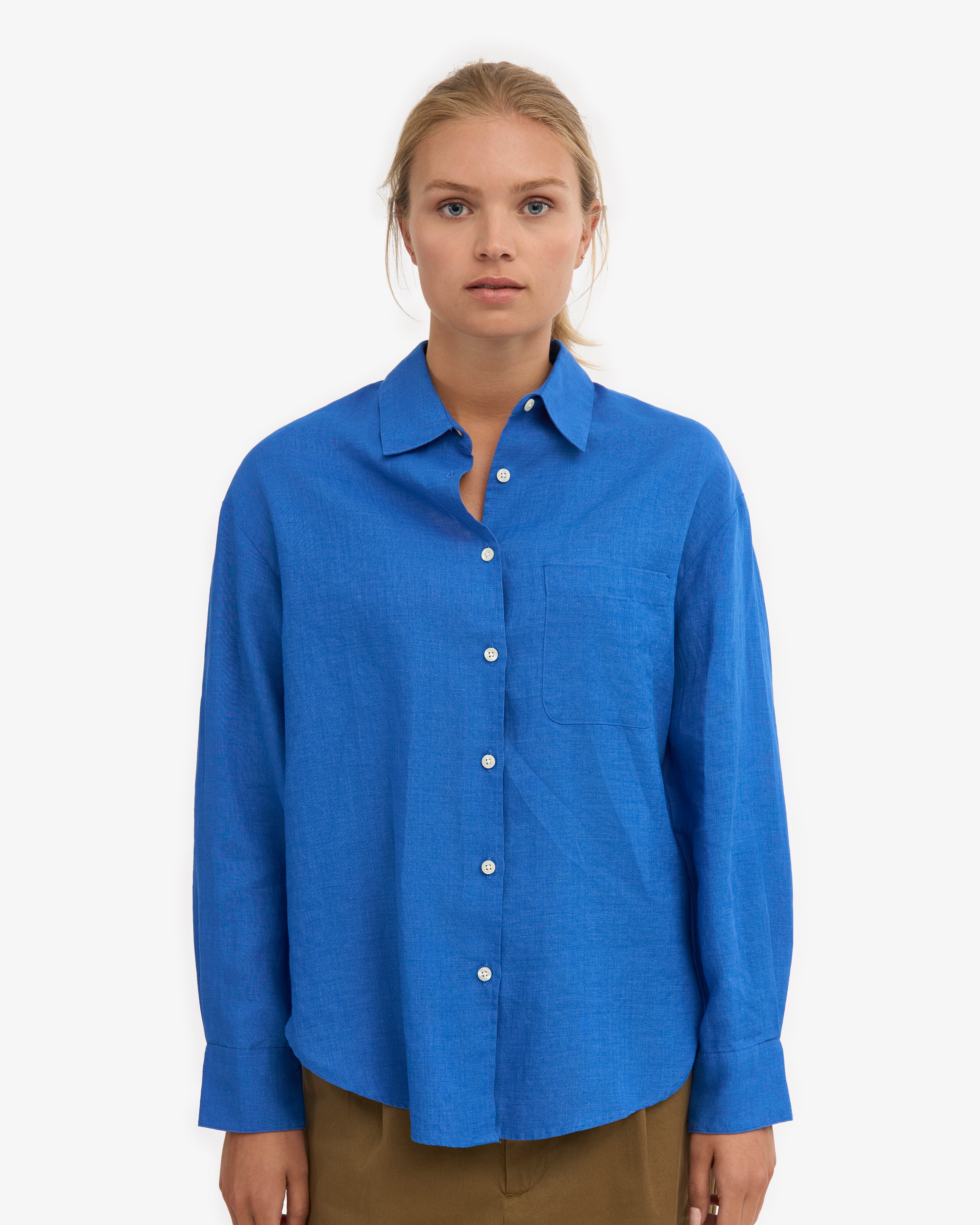 Linen Oversized Shirt - Pacific Blue