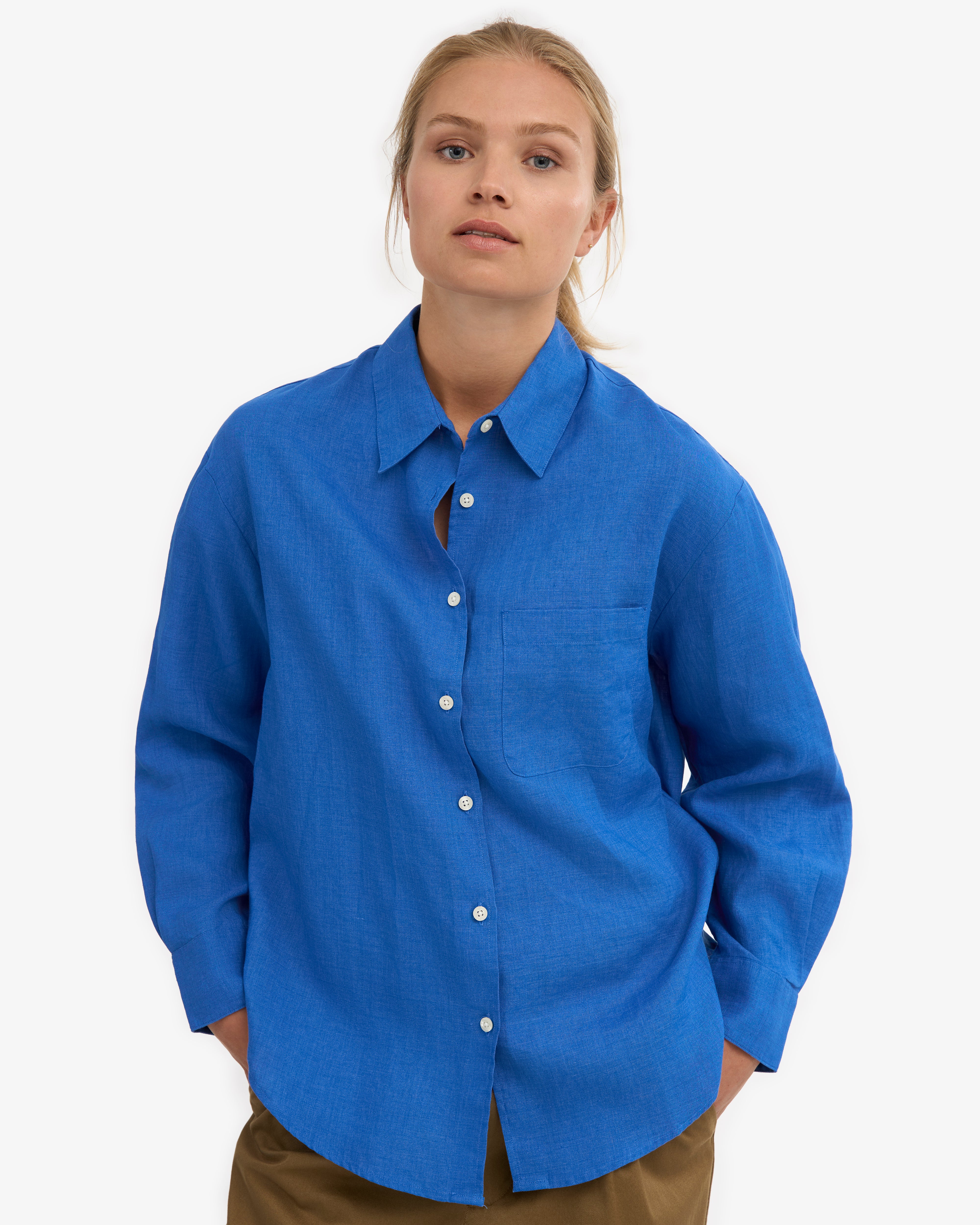 Linen Oversized Shirt - Pacific Blue