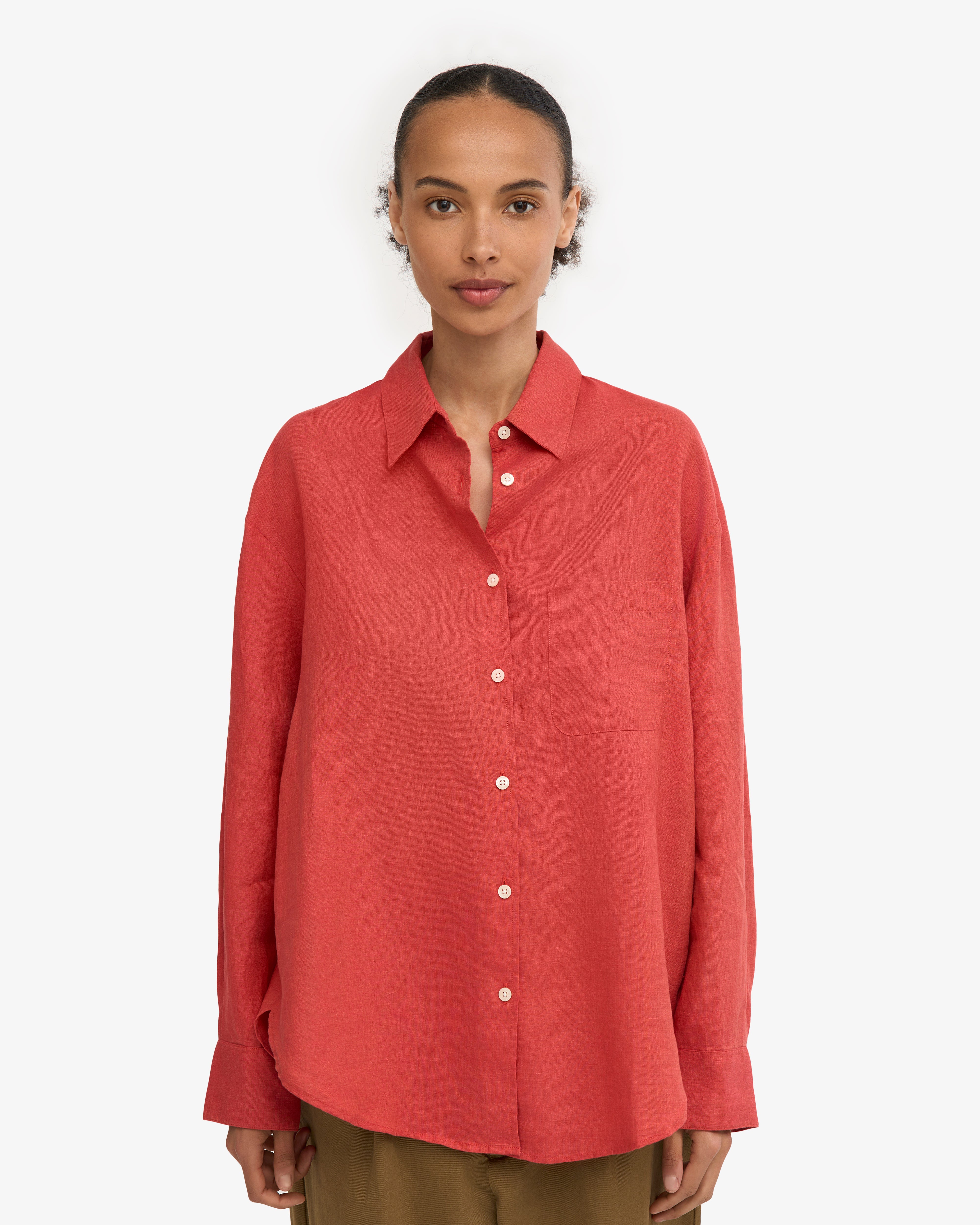 Linen Oversized Shirt - Red Tangerine