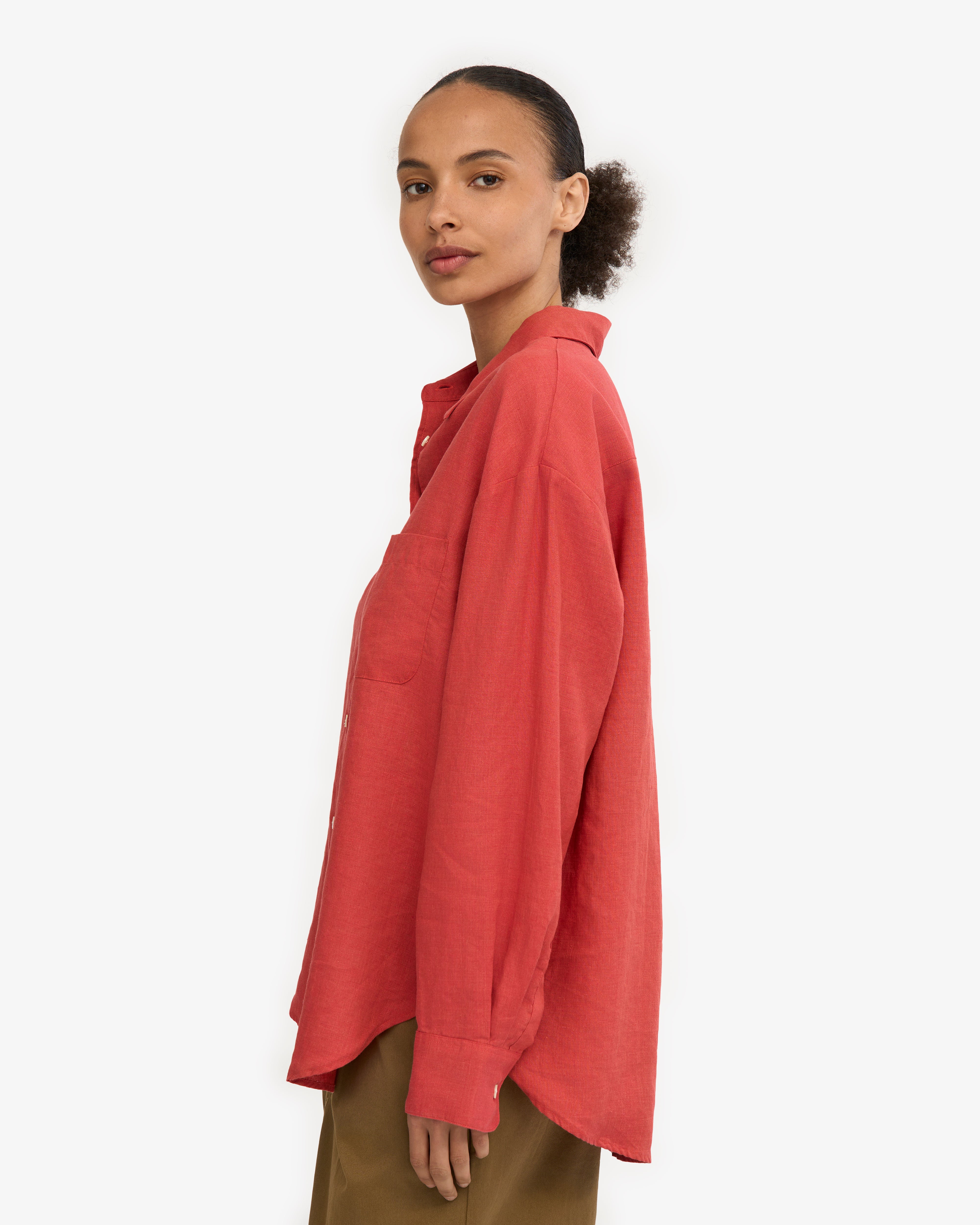 Linen Oversized Shirt - Red Tangerine