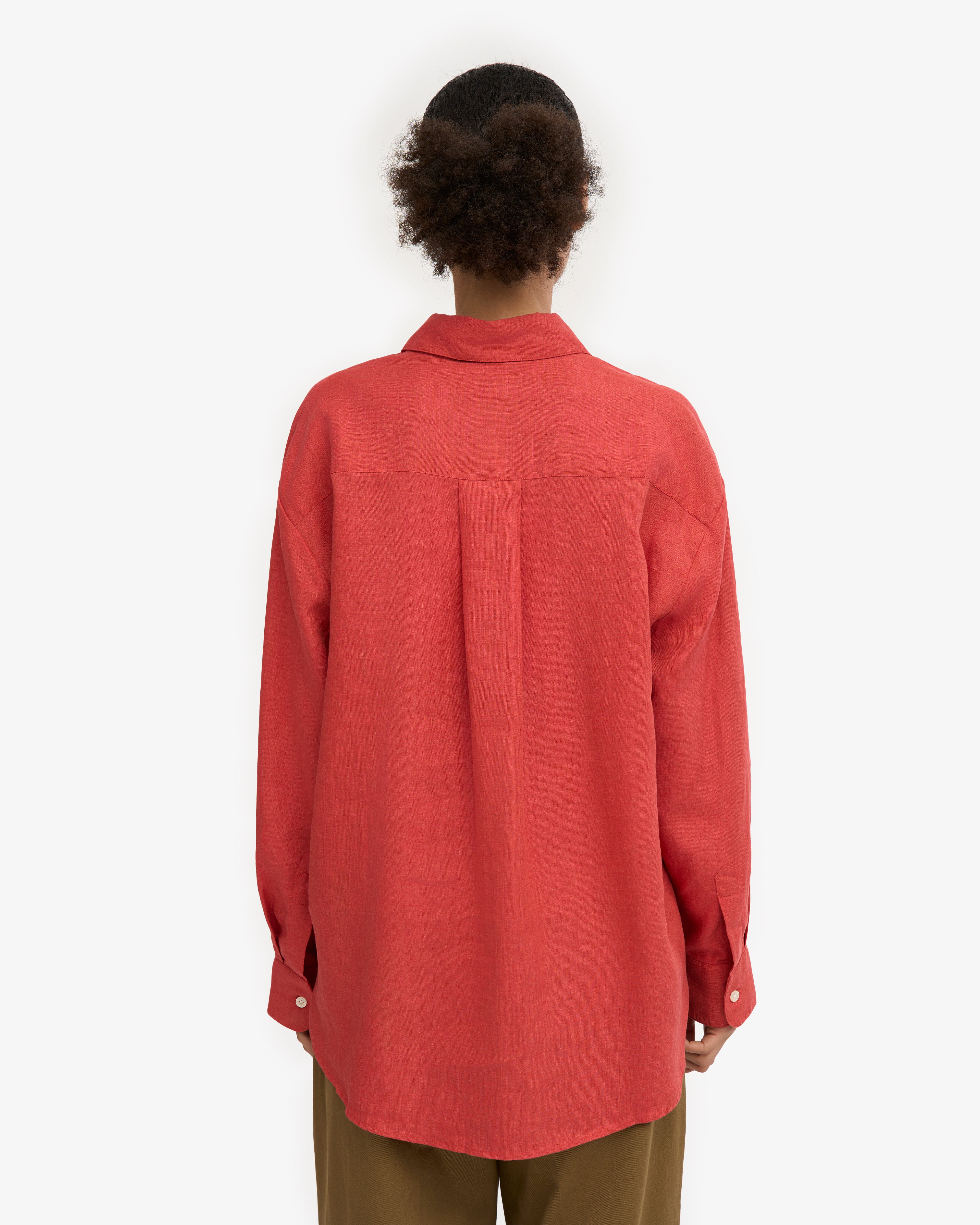 Linen Oversized Shirt - Red Tangerine