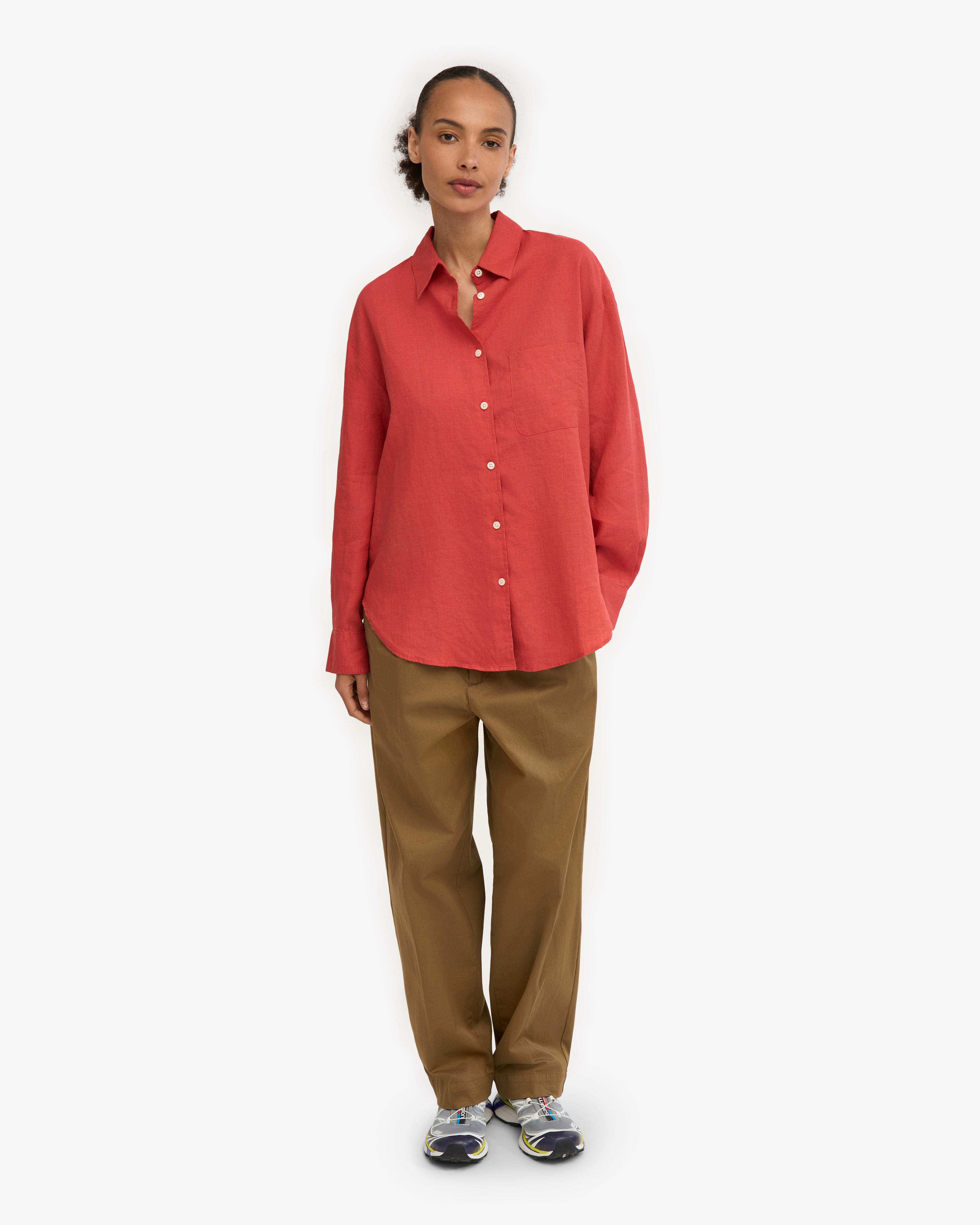 Linen Oversized Shirt - Red Tangerine