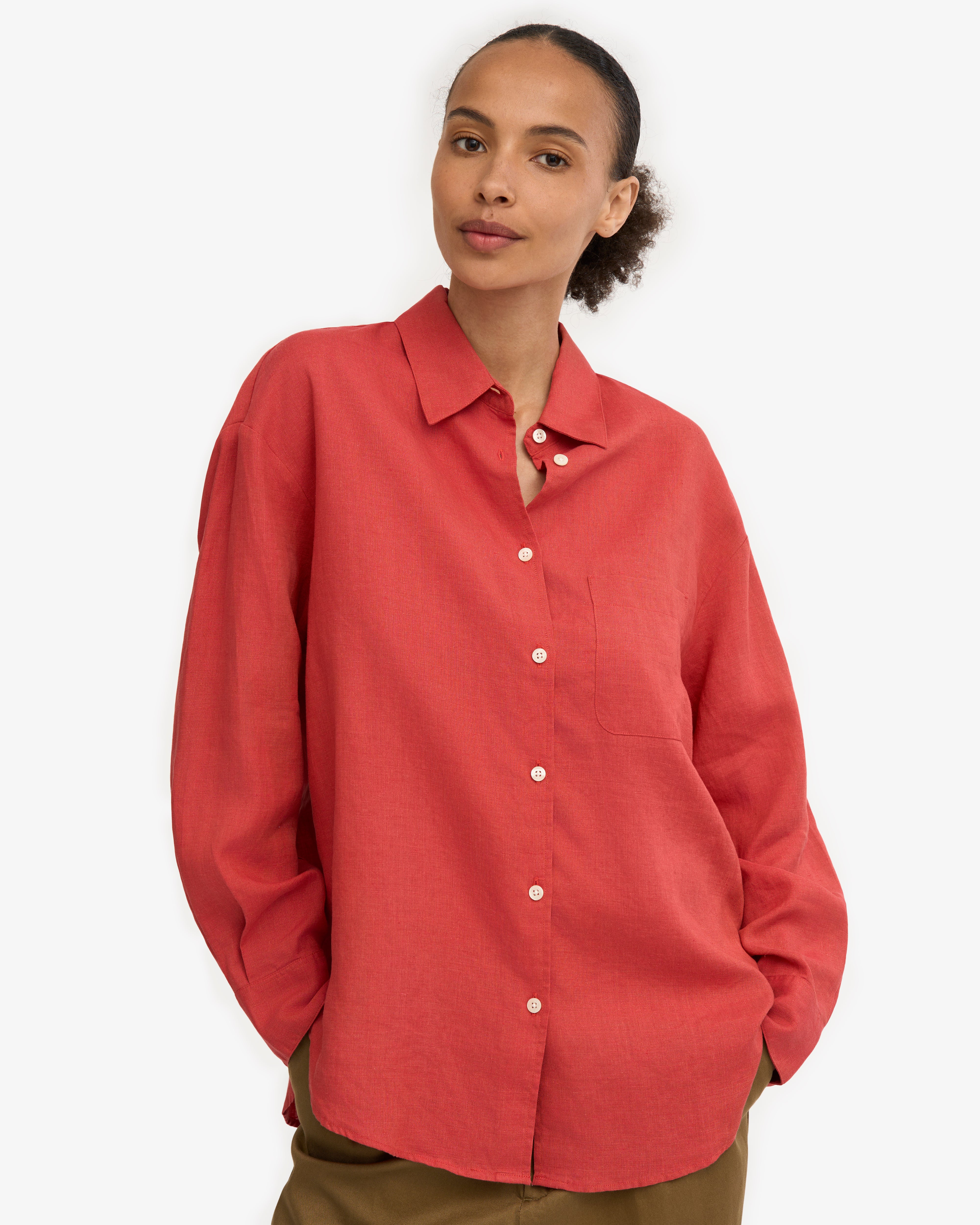 Linen Oversized Shirt - Red Tangerine