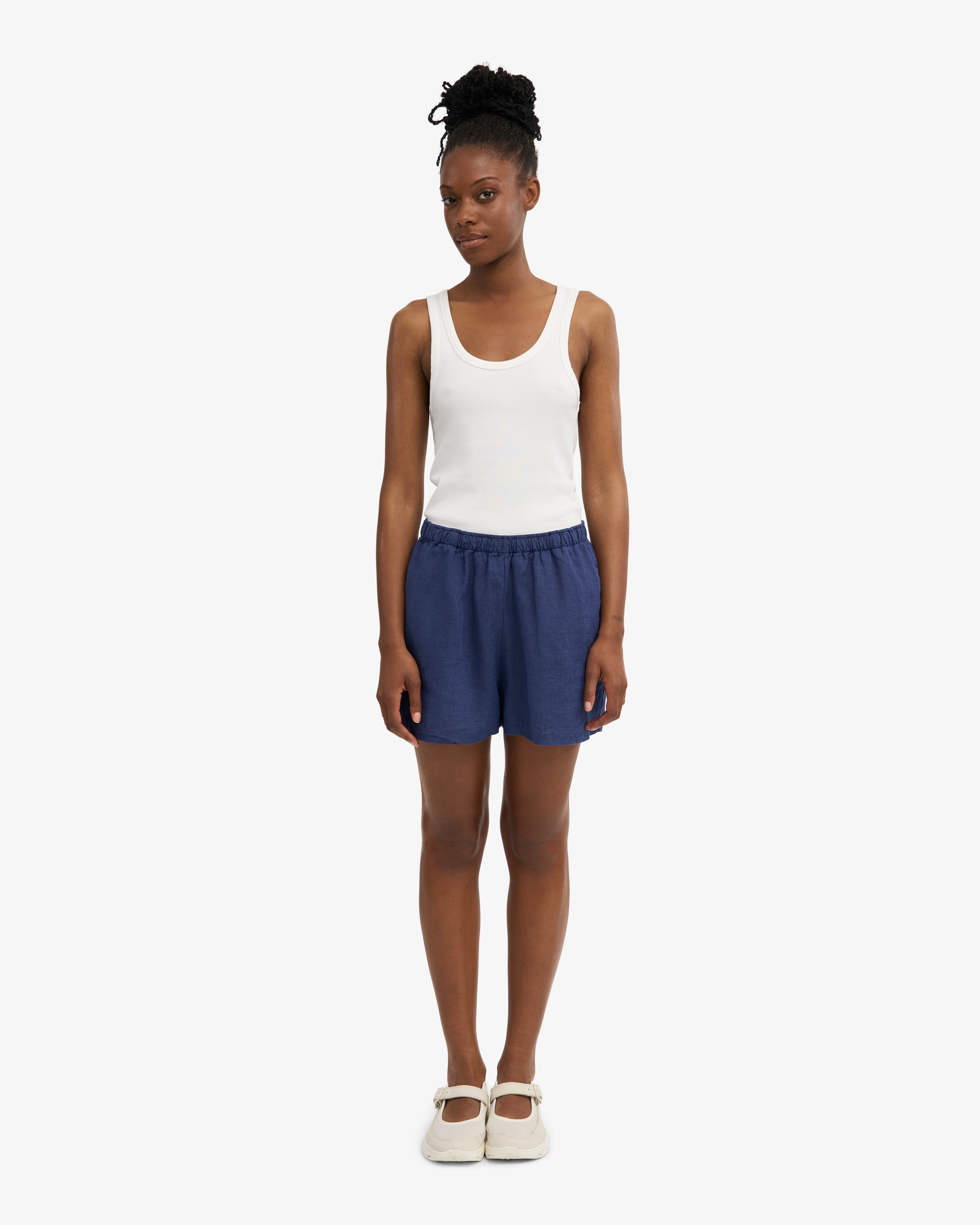 Linen Shorts - Navy Blue