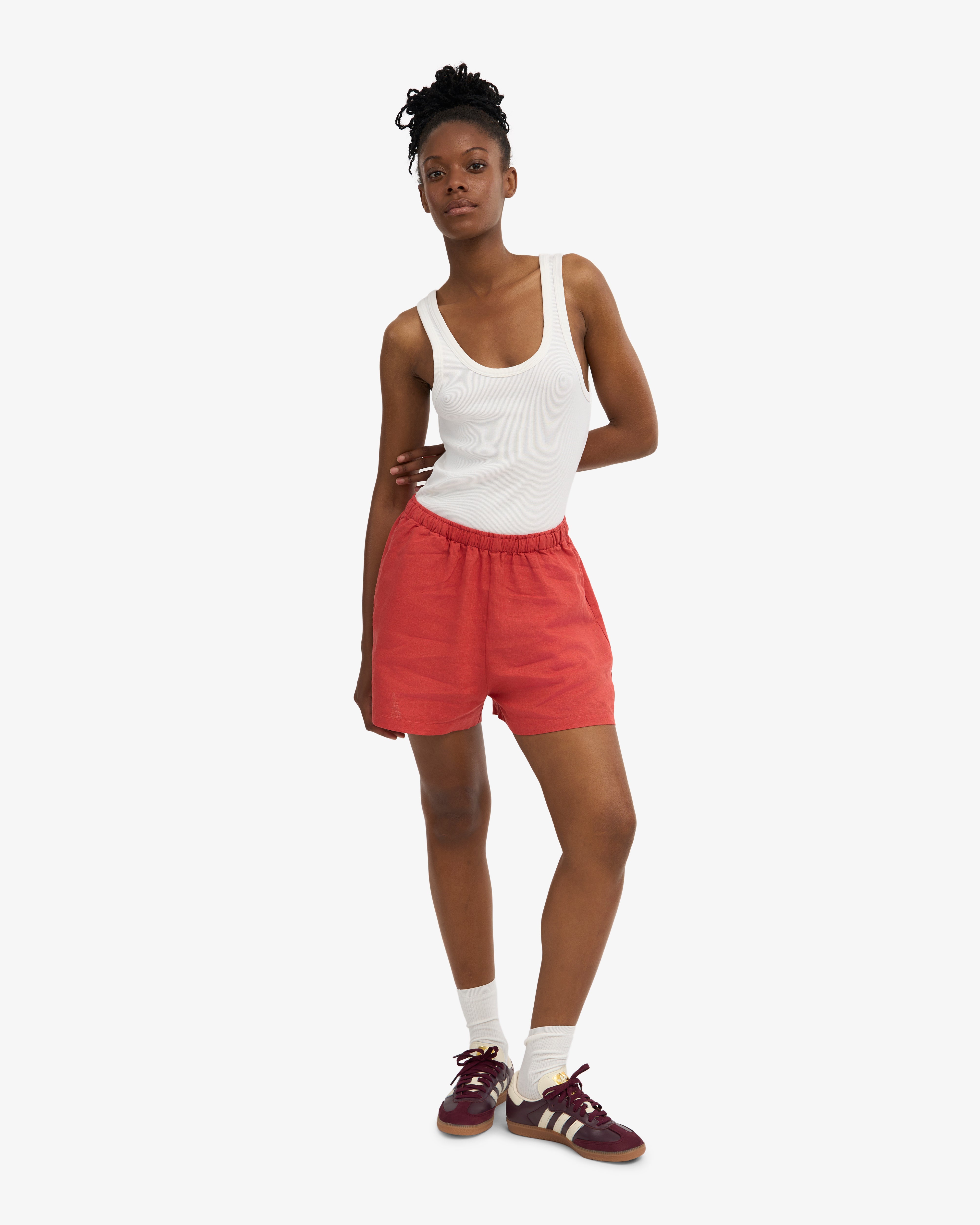 Linen Shorts - Red Tangerine