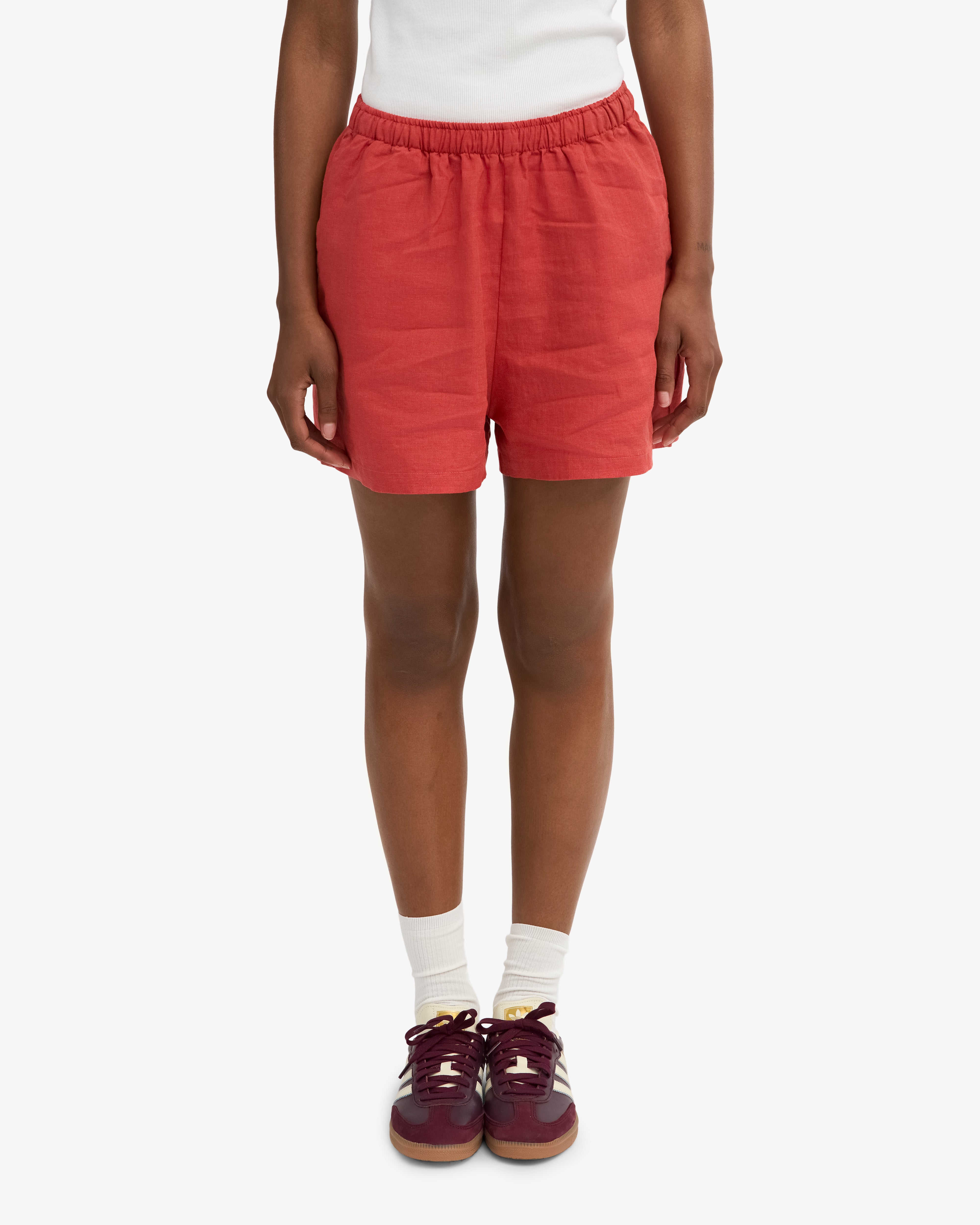 Linen Shorts - Red Tangerine