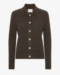 Women Merino Wool Collar Cardigan - Coffee Brown