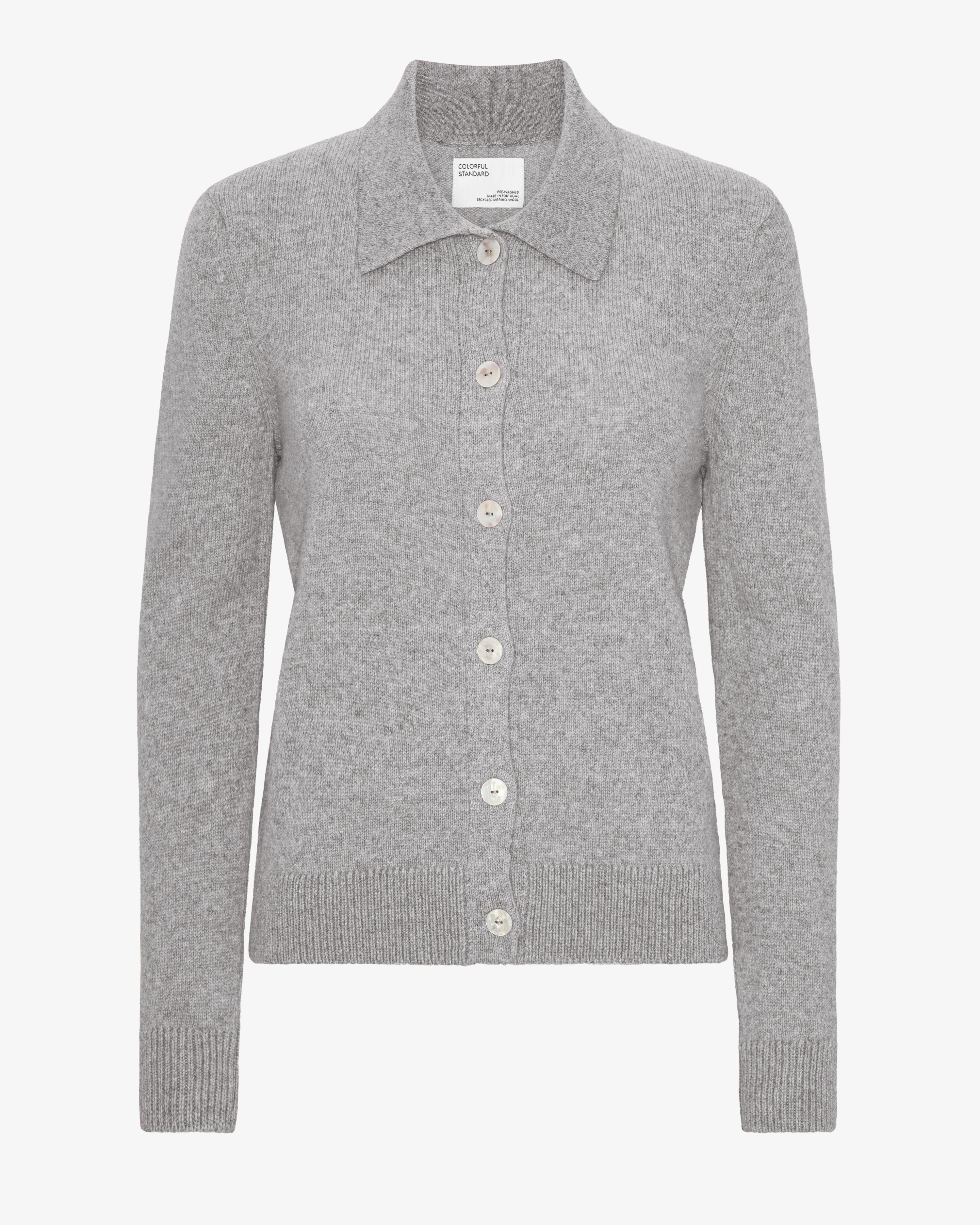 Women Merino Wool Collar Cardigan - Heather Grey