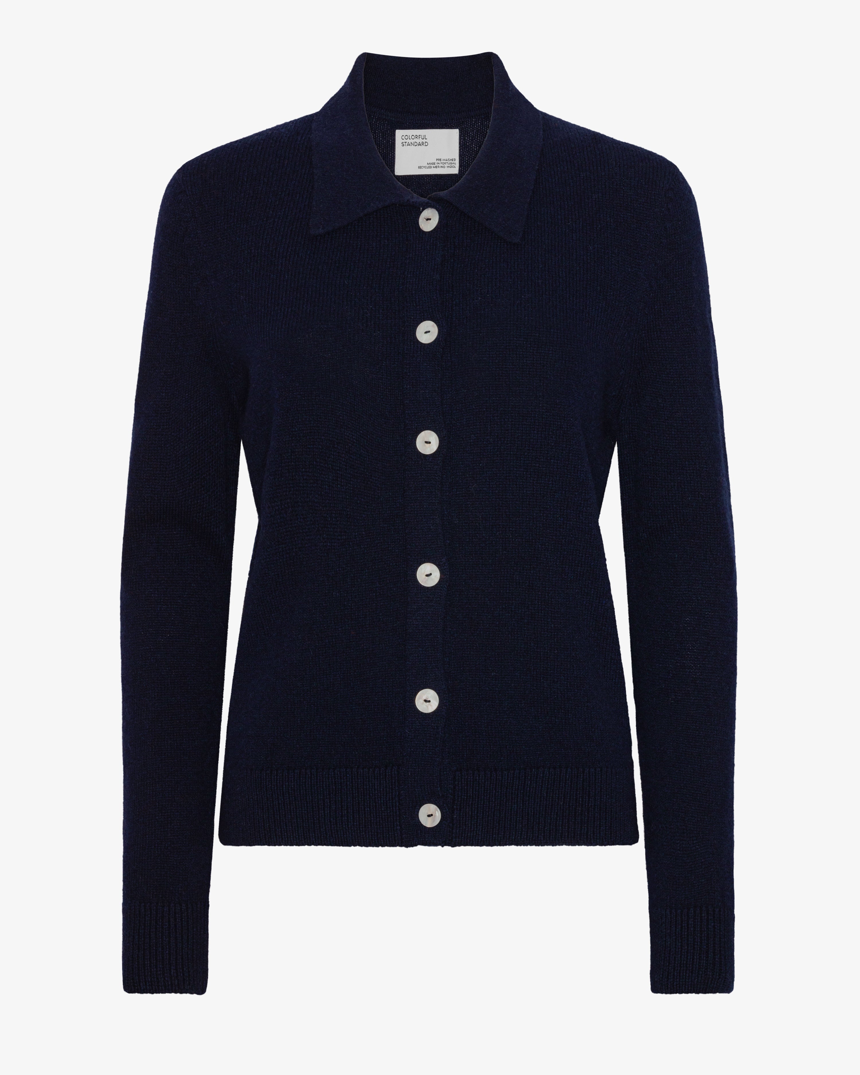 Women Merino Wool Collar Cardigan - Navy Blue
