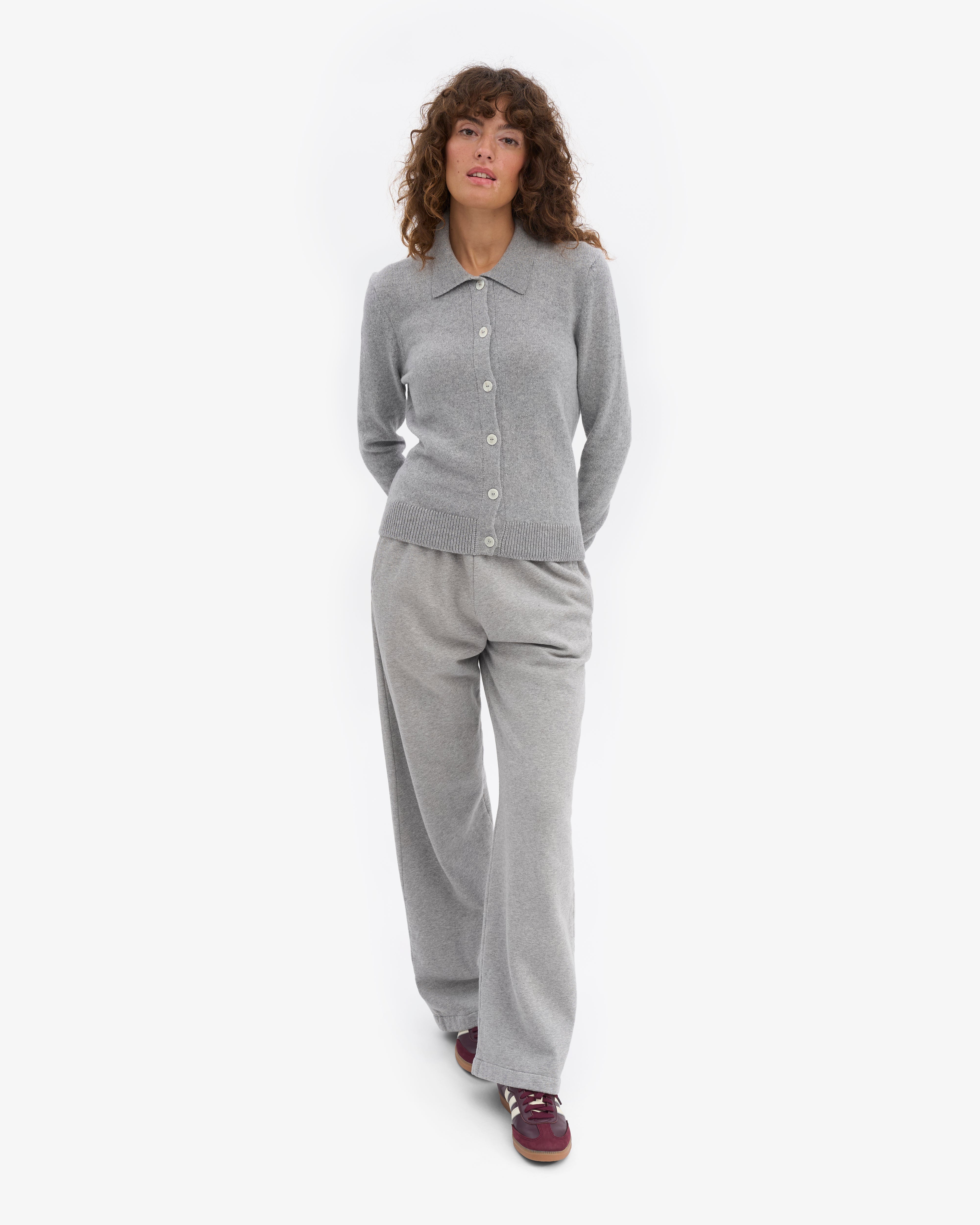 Women Merino Wool Collar Cardigan - Heather Grey