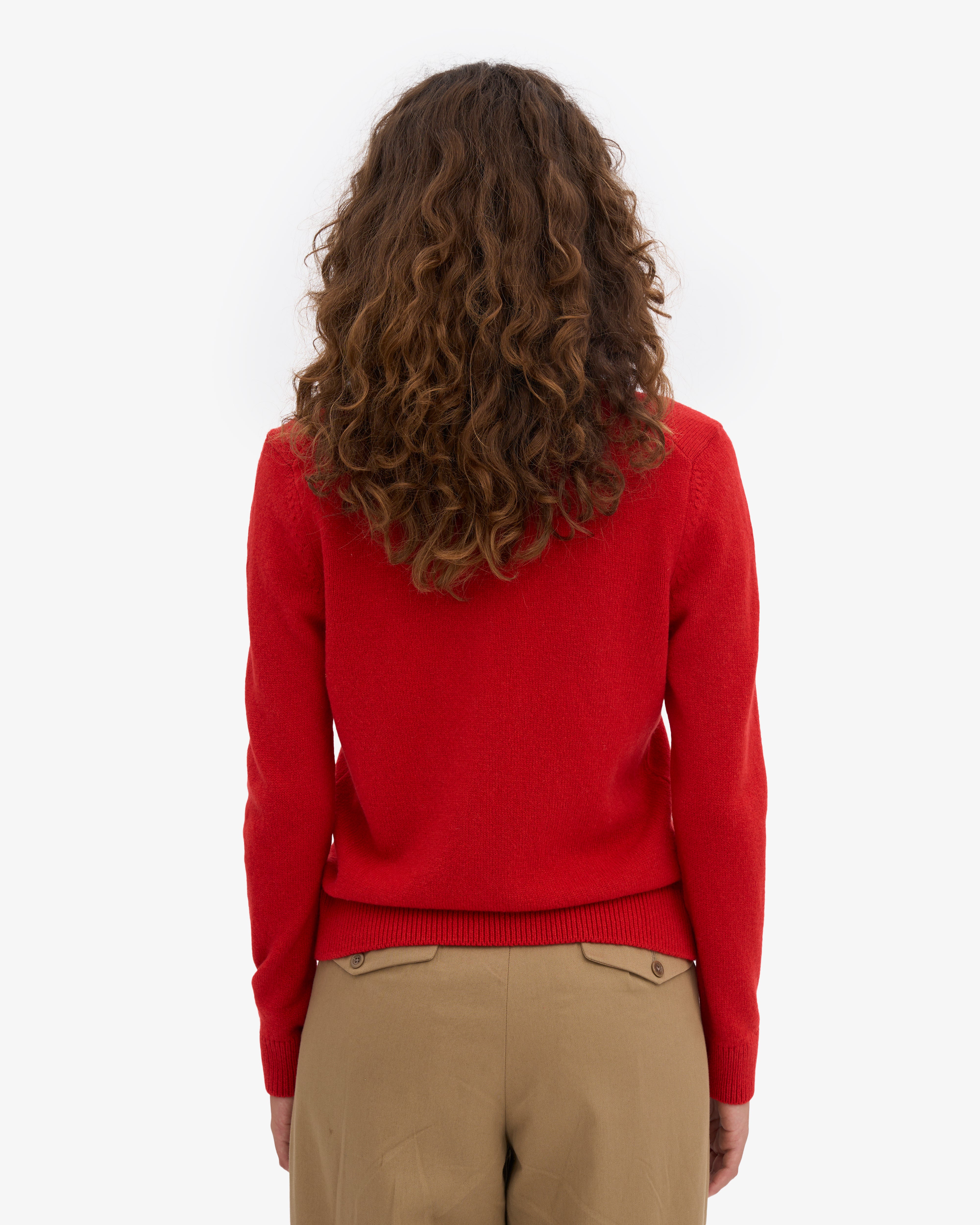 Women Merino Wool Collar Cardigan - Red Tangerine