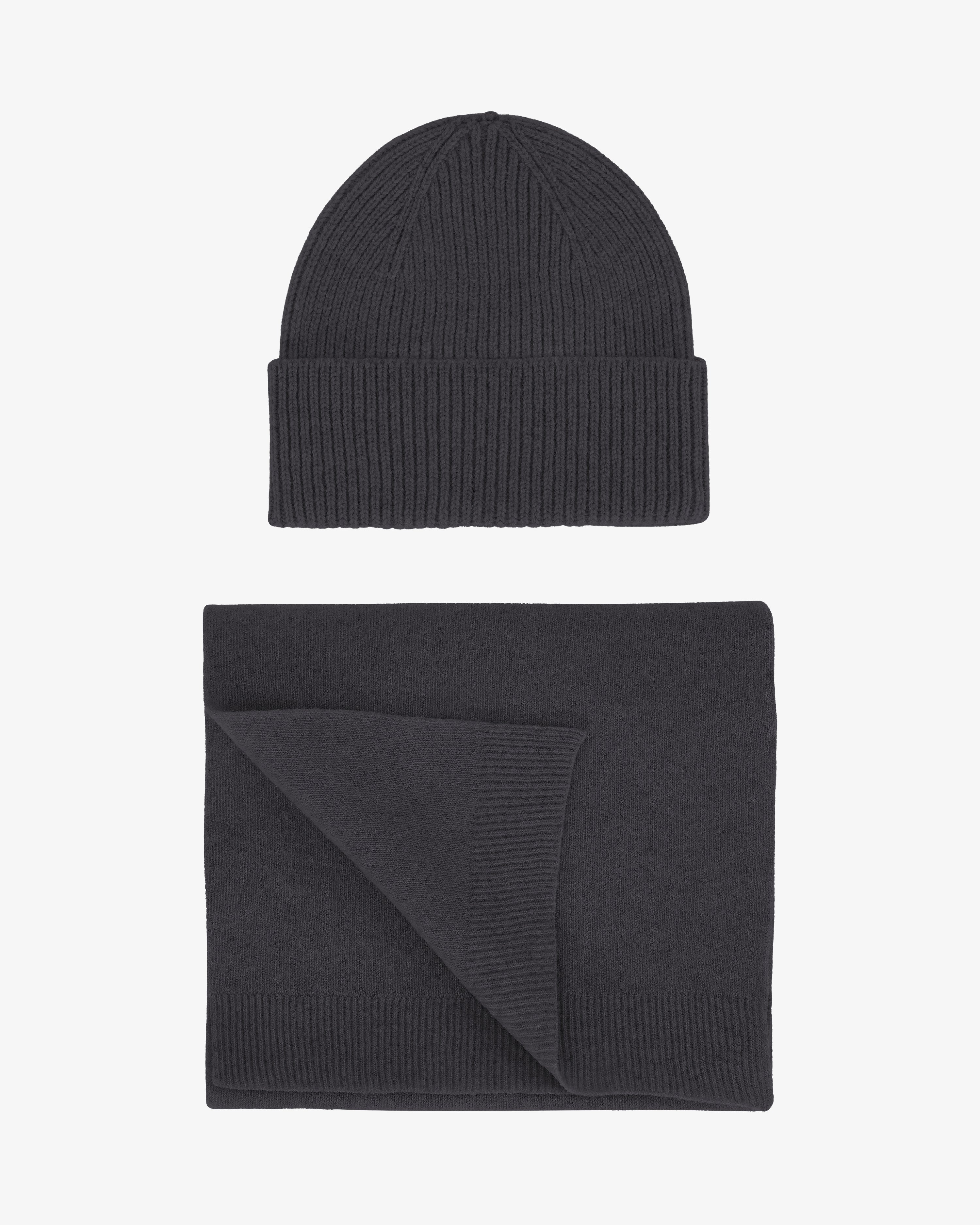 Merino Wool Beanie & Scarf - Lava Grey