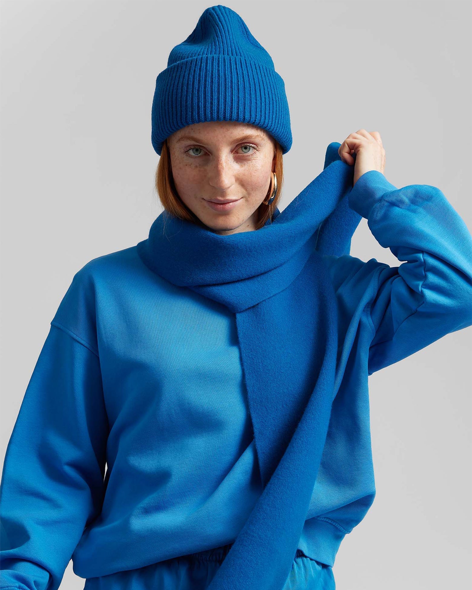 Colorful Standard Merino Wool Scarf Scarf Navy Blue Female Model