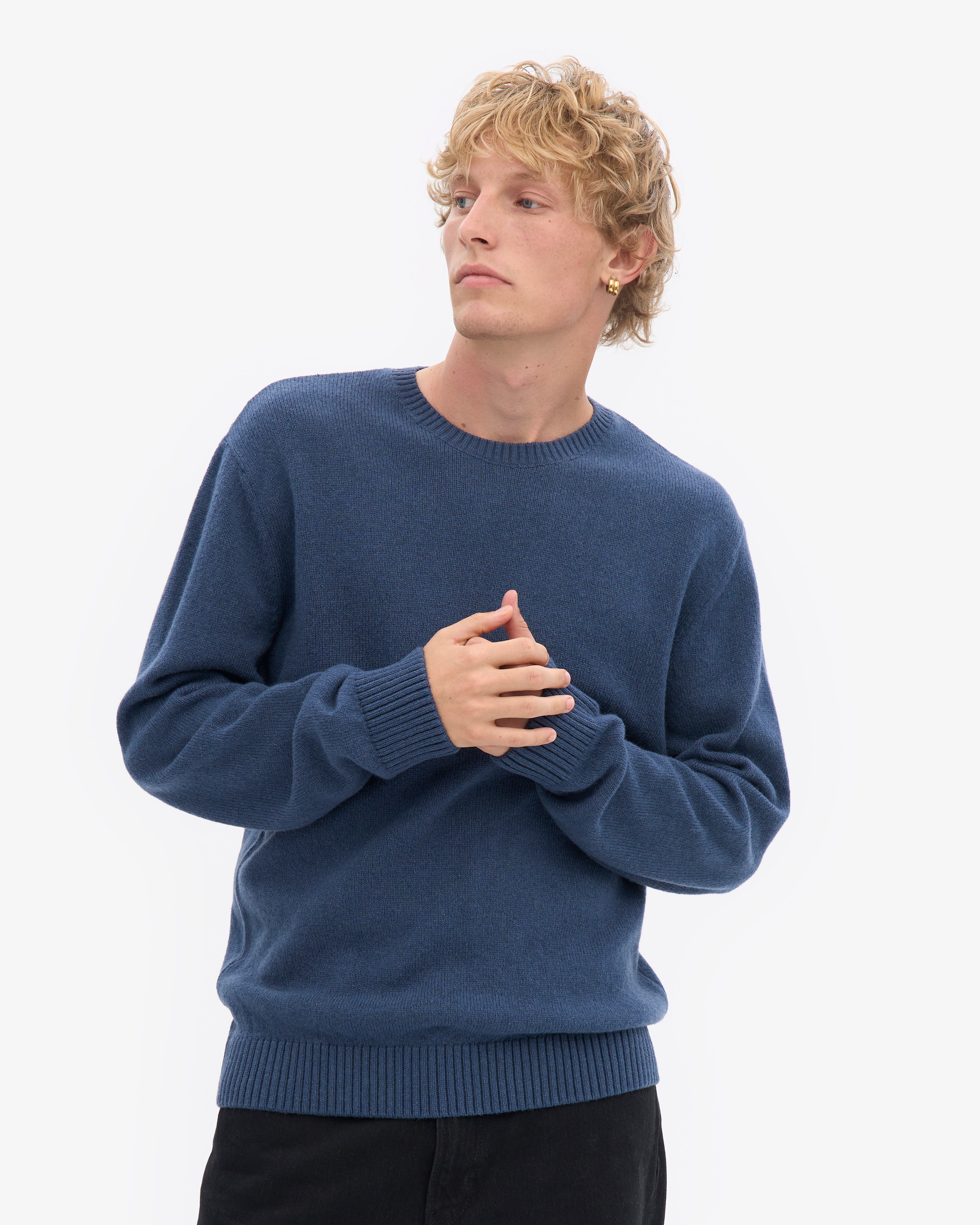 Classic Merino Wool Crew - Petrol Blue
