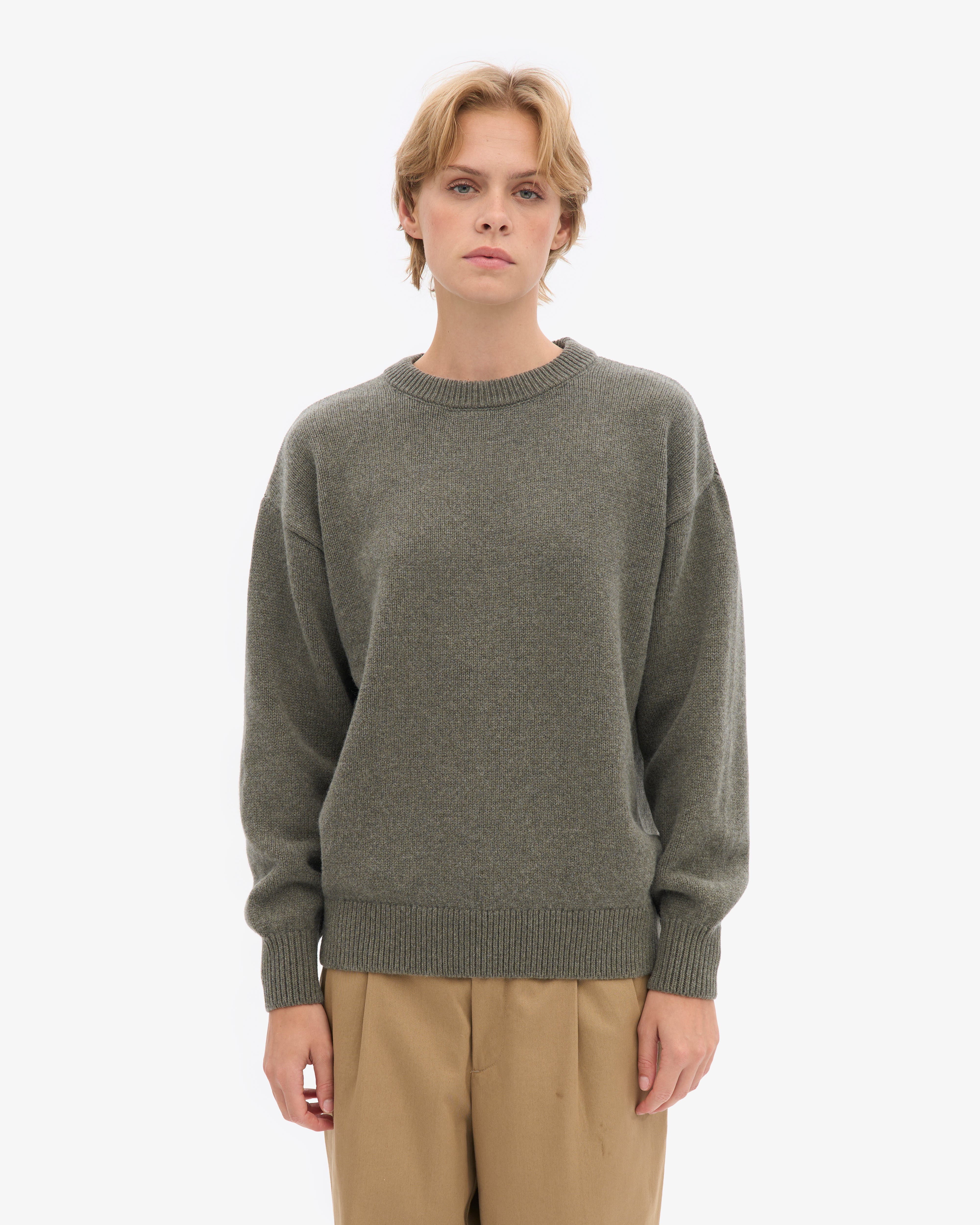 Oversized Merino Wool Crew - Dusty Olive