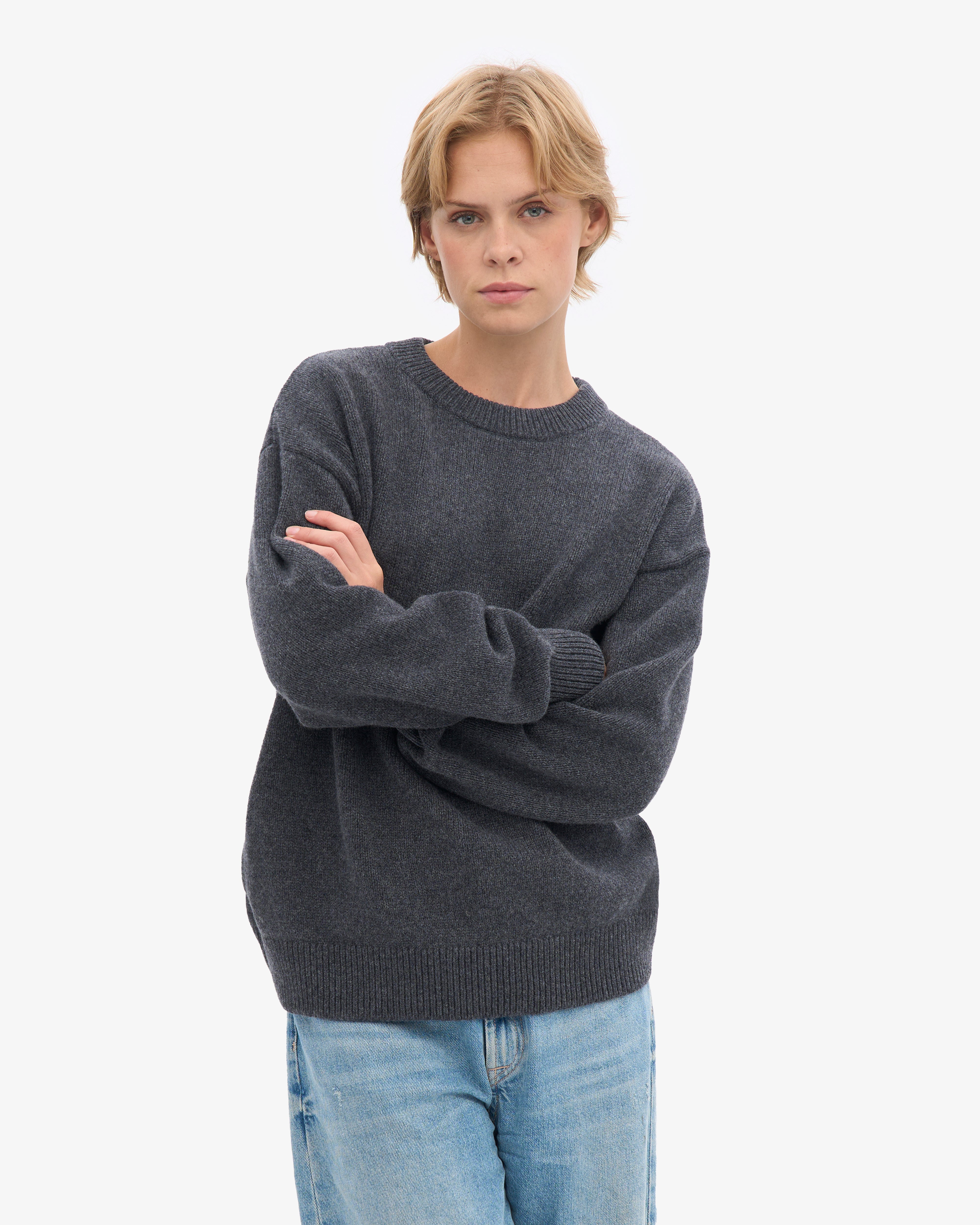 Oversized Merino Wool Crew - Lava Grey