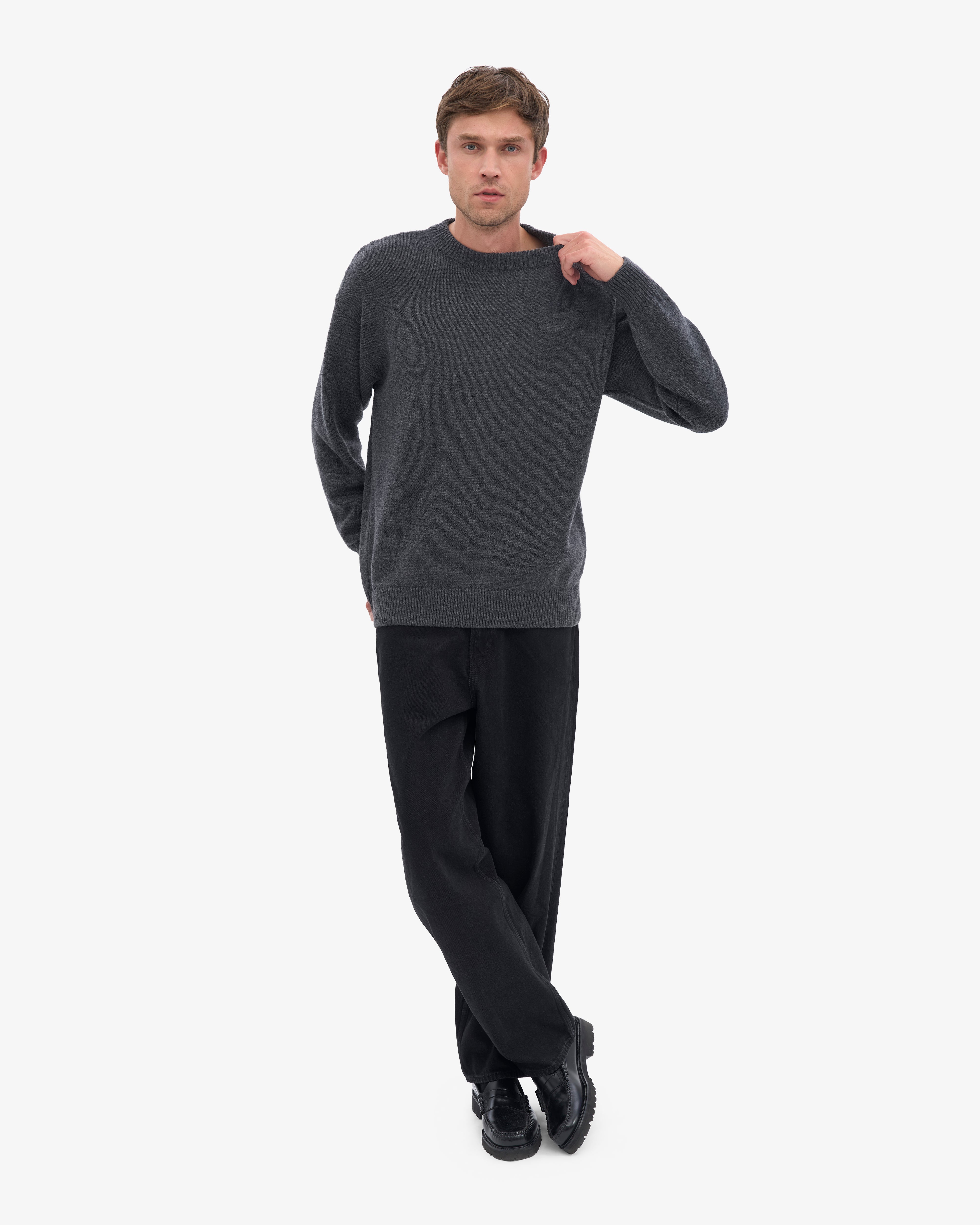 Oversized Merino Wool Crew - Lava Grey