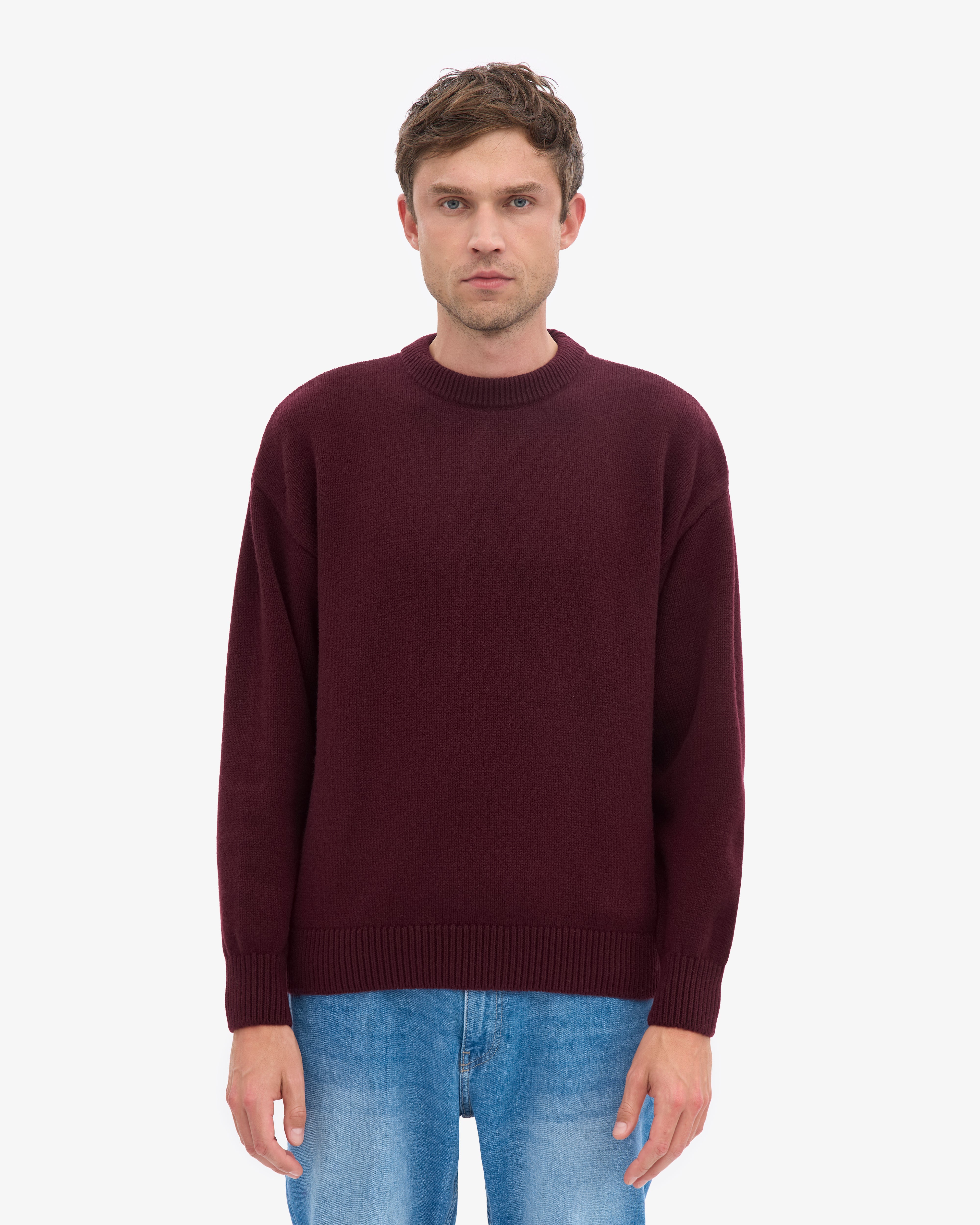 Oversized Merino Wool Crew - Oxblood Red