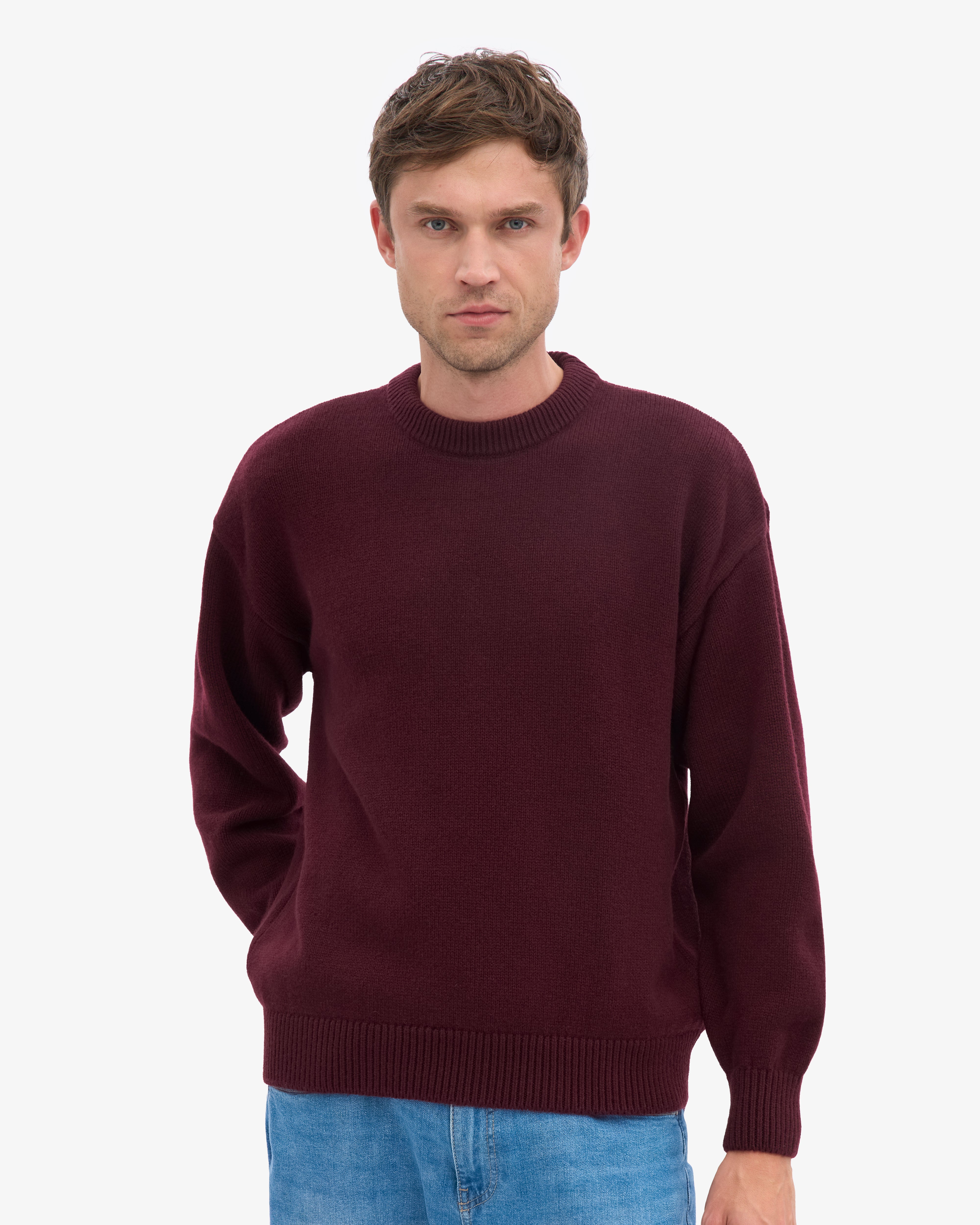 Oversized Merino Wool Crew - Oxblood Red