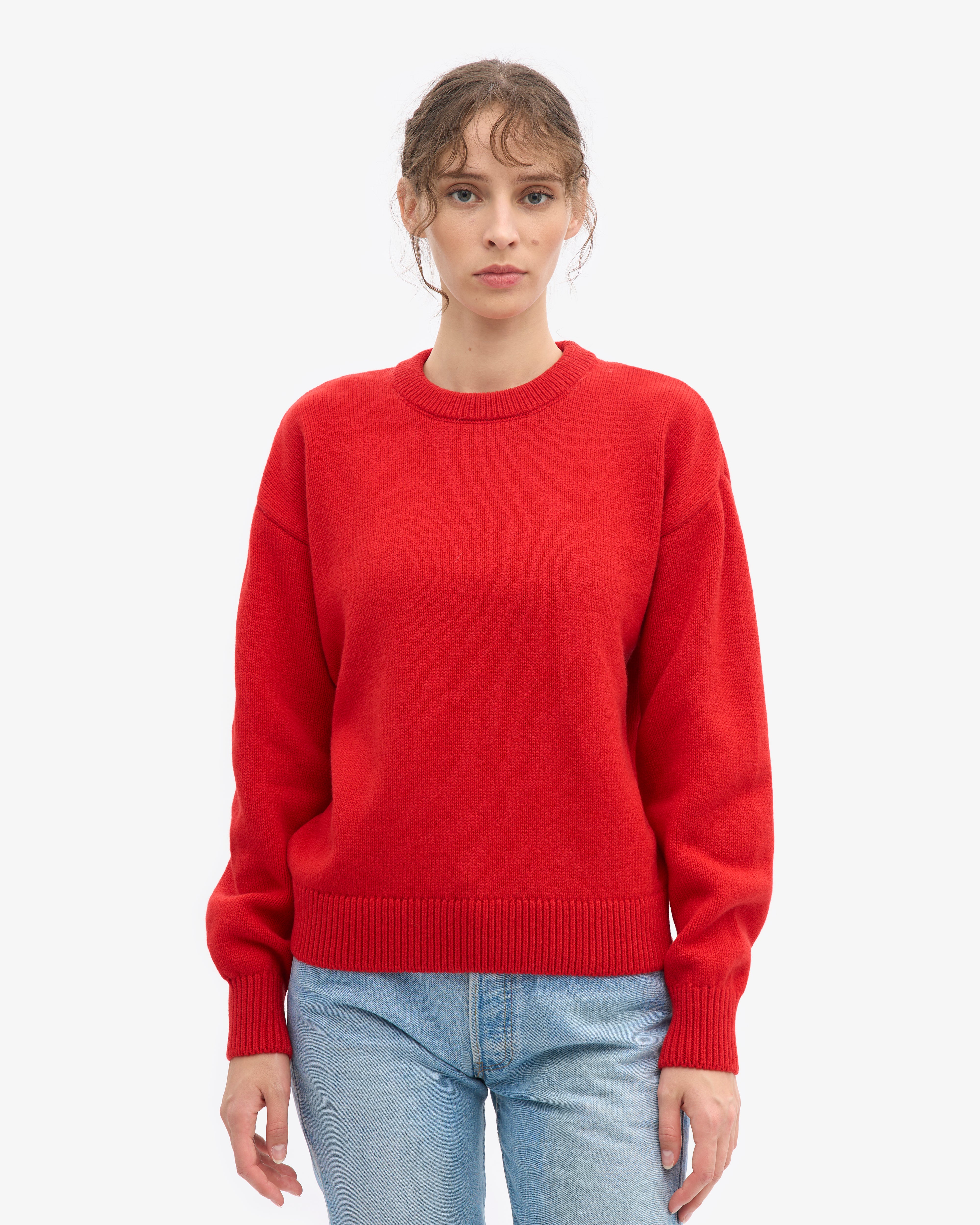 Oversized Merino Wool Crew - Red Tangerine