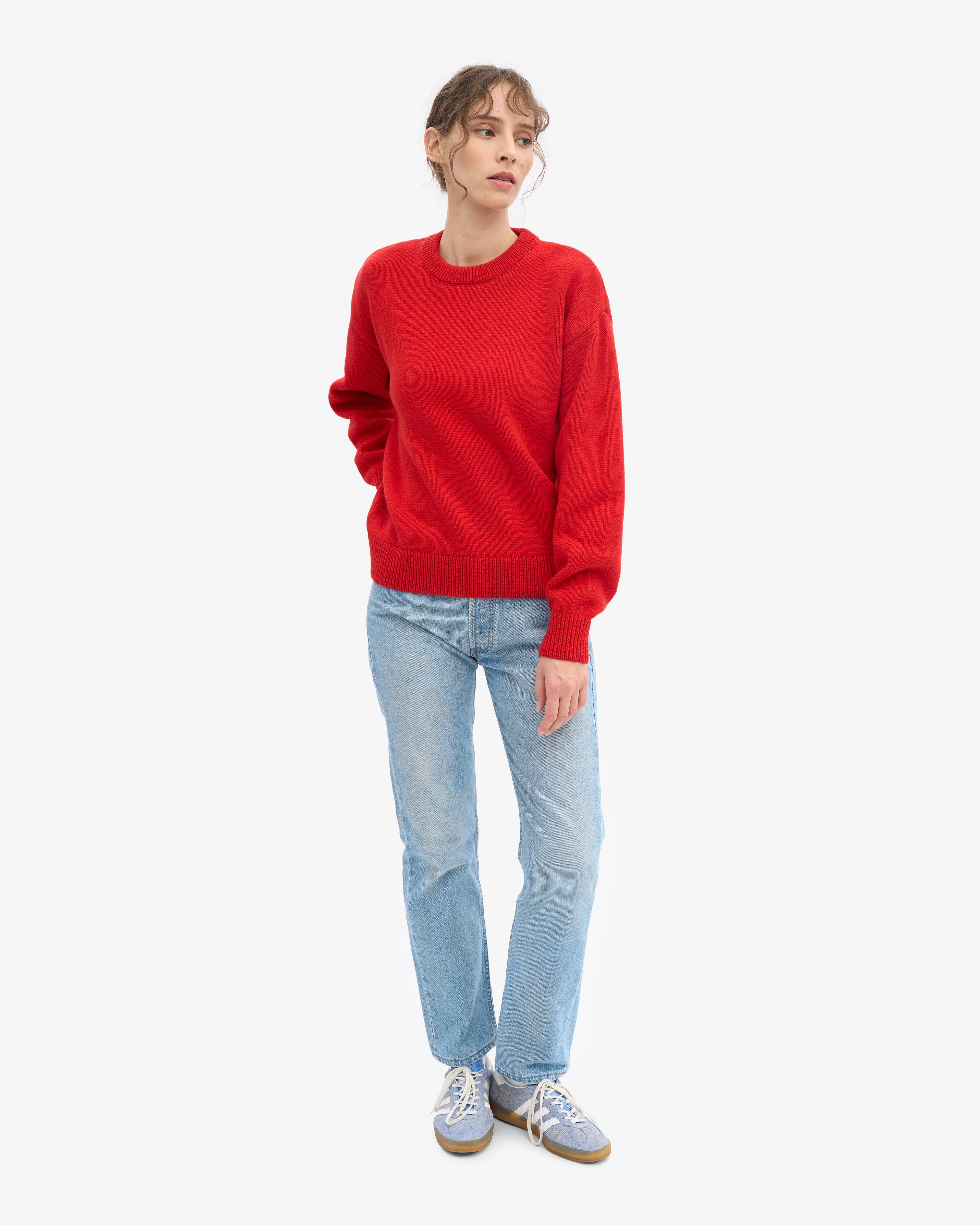 Oversized Merino Wool Crew - Red Tangerine