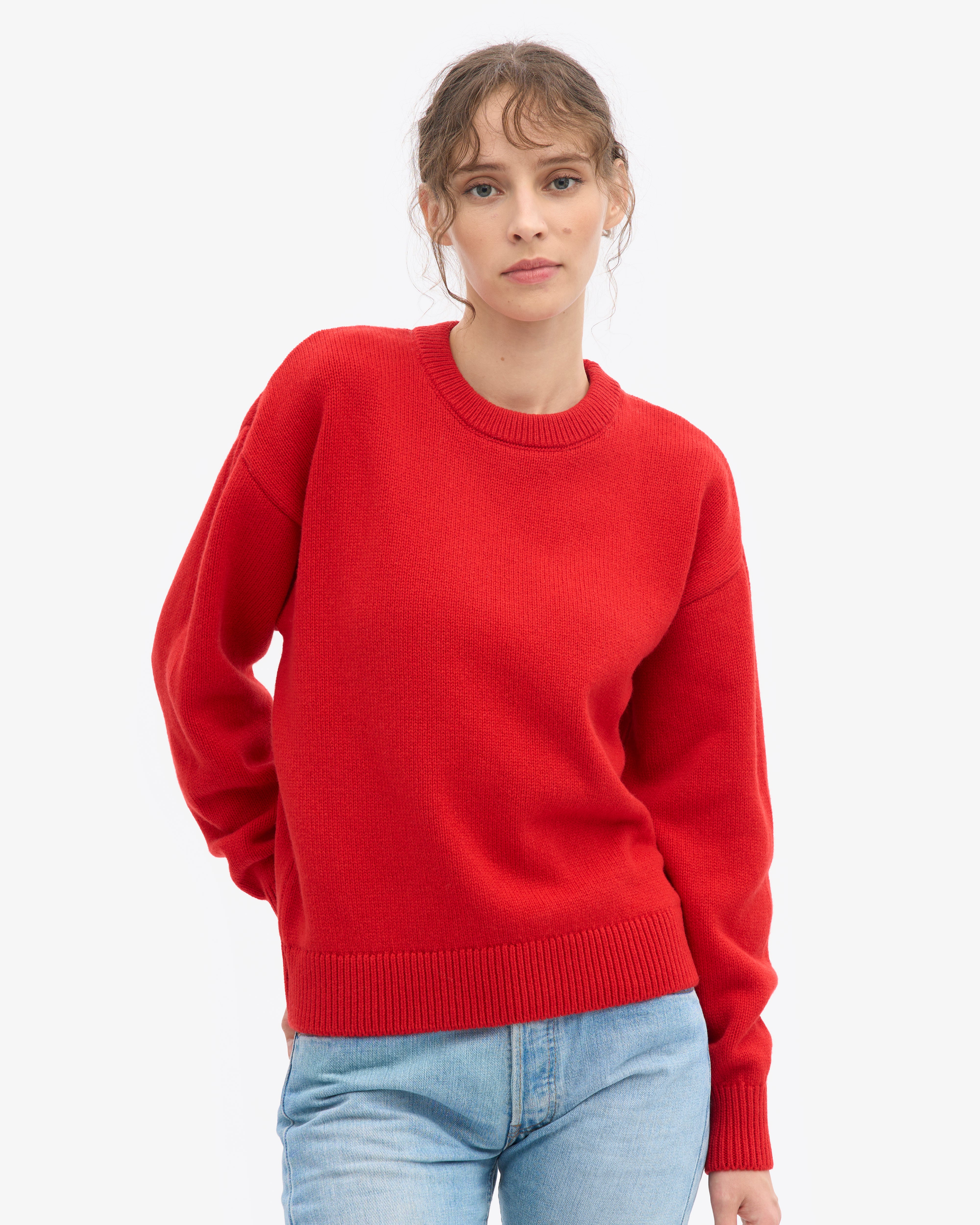 Oversized Merino Wool Crew - Red Tangerine