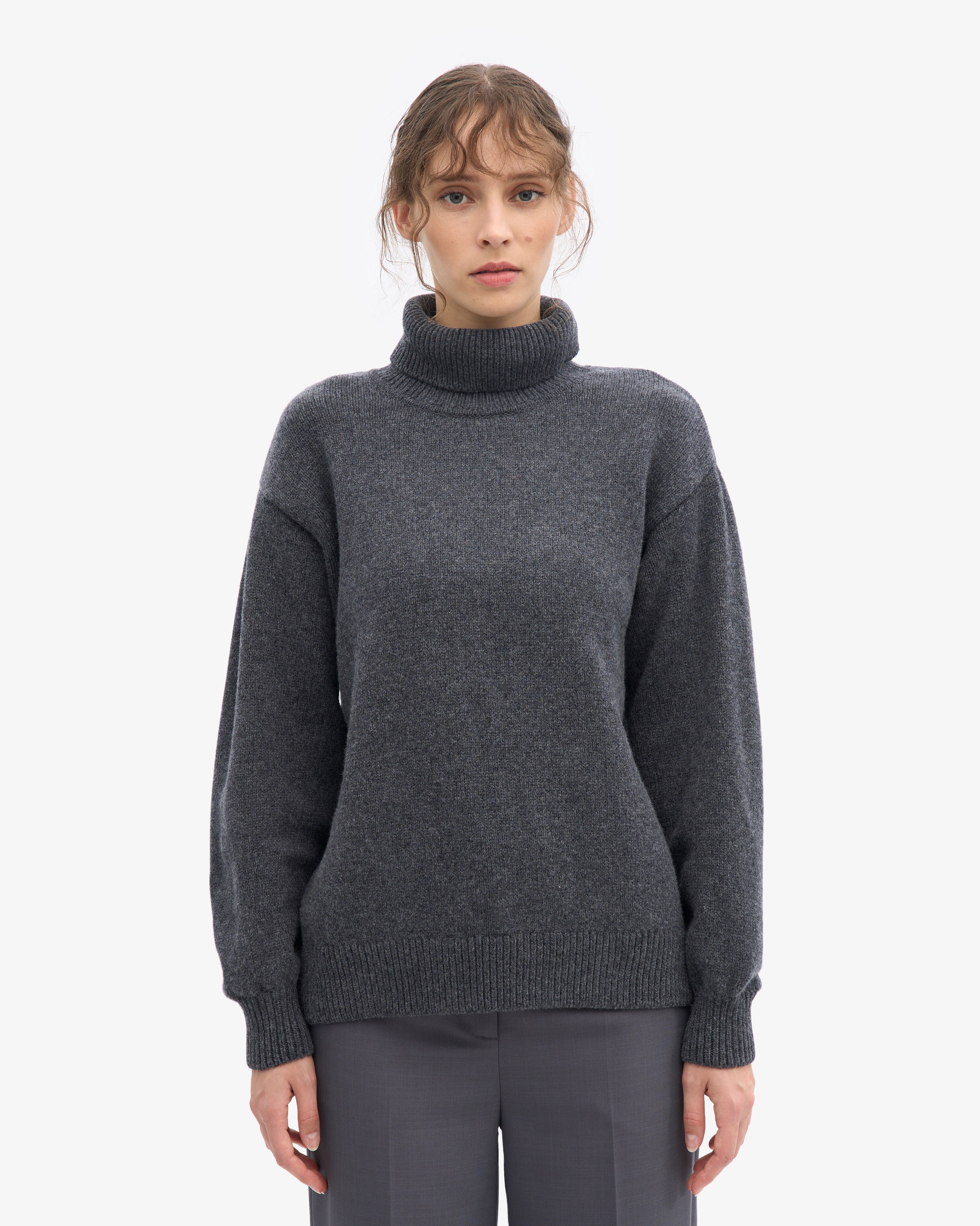 Merino Wool Turtleneck - Lava Grey