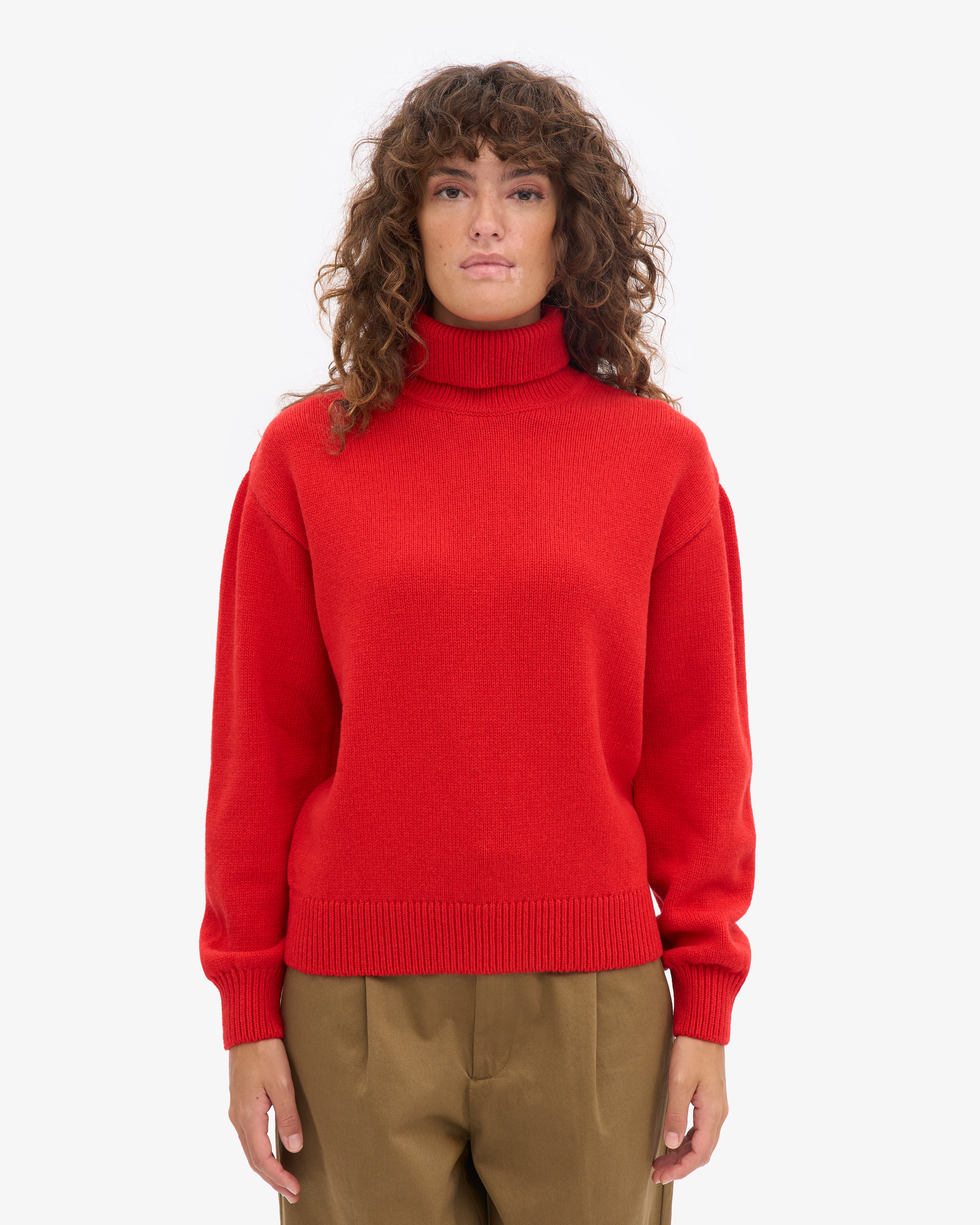Merino Wool Turtleneck - Red Tangerine
