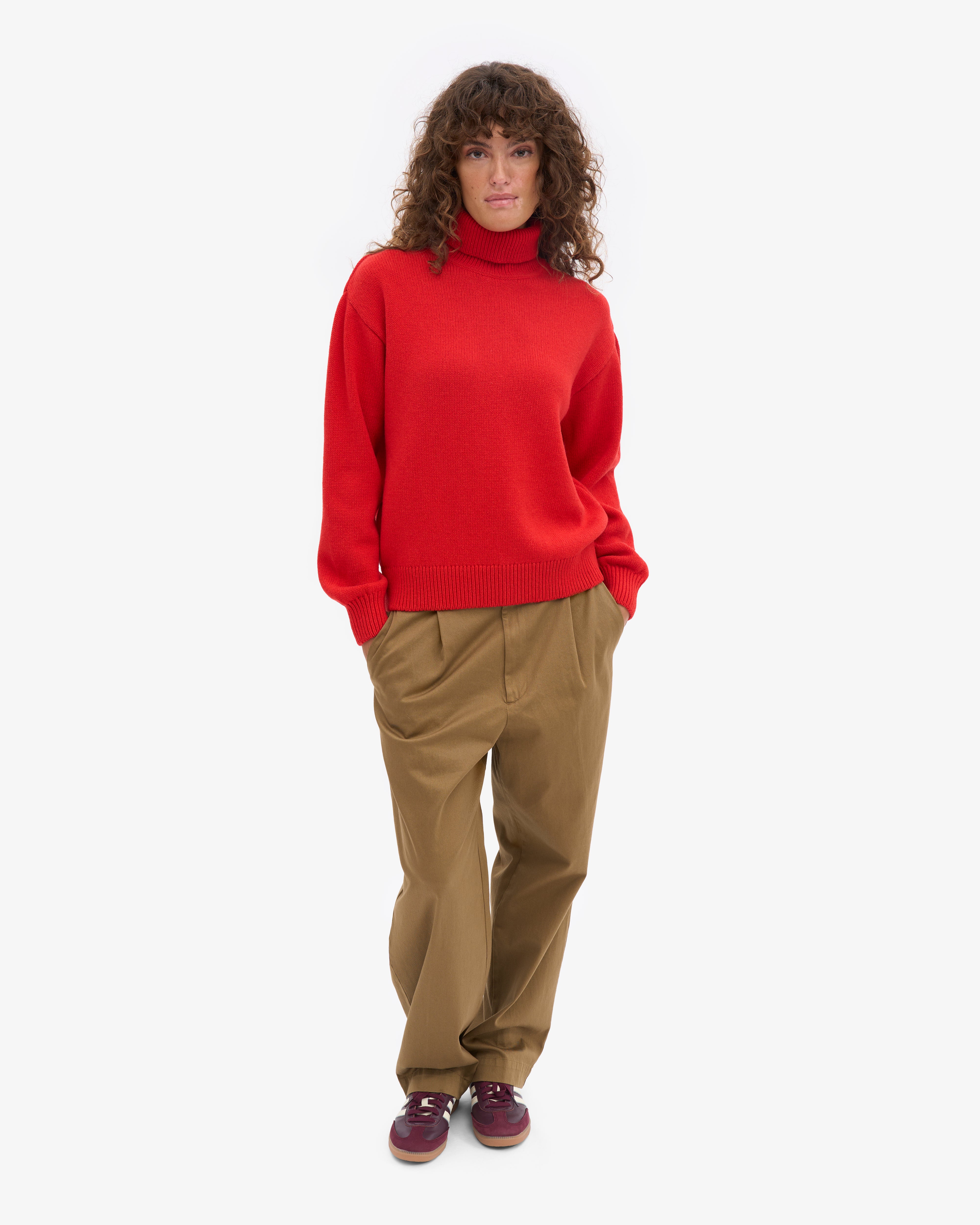 Merino Wool Turtleneck - Red Tangerine
