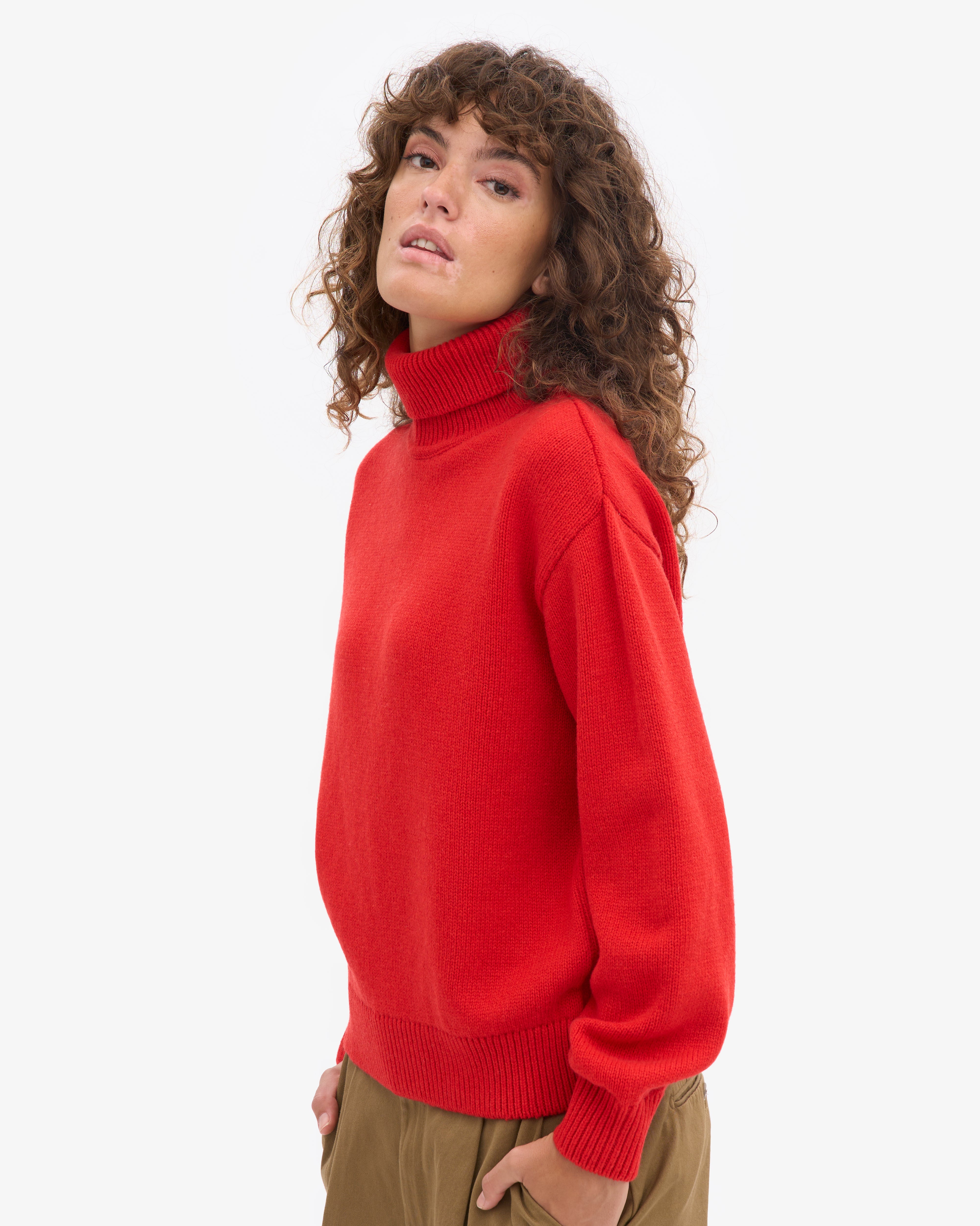 Merino Wool Turtleneck - Red Tangerine