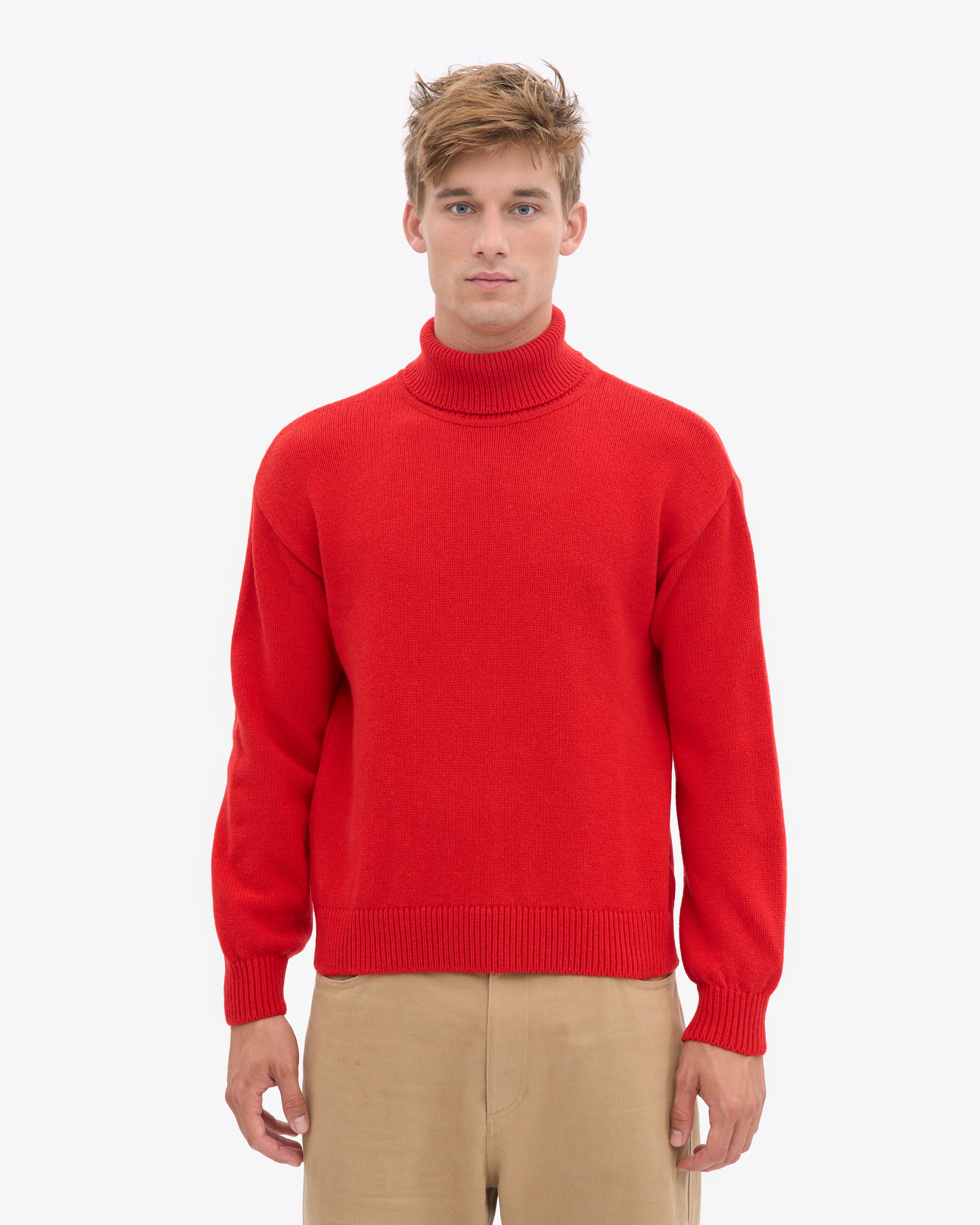 Merino Wool Turtleneck - Red Tangerine
