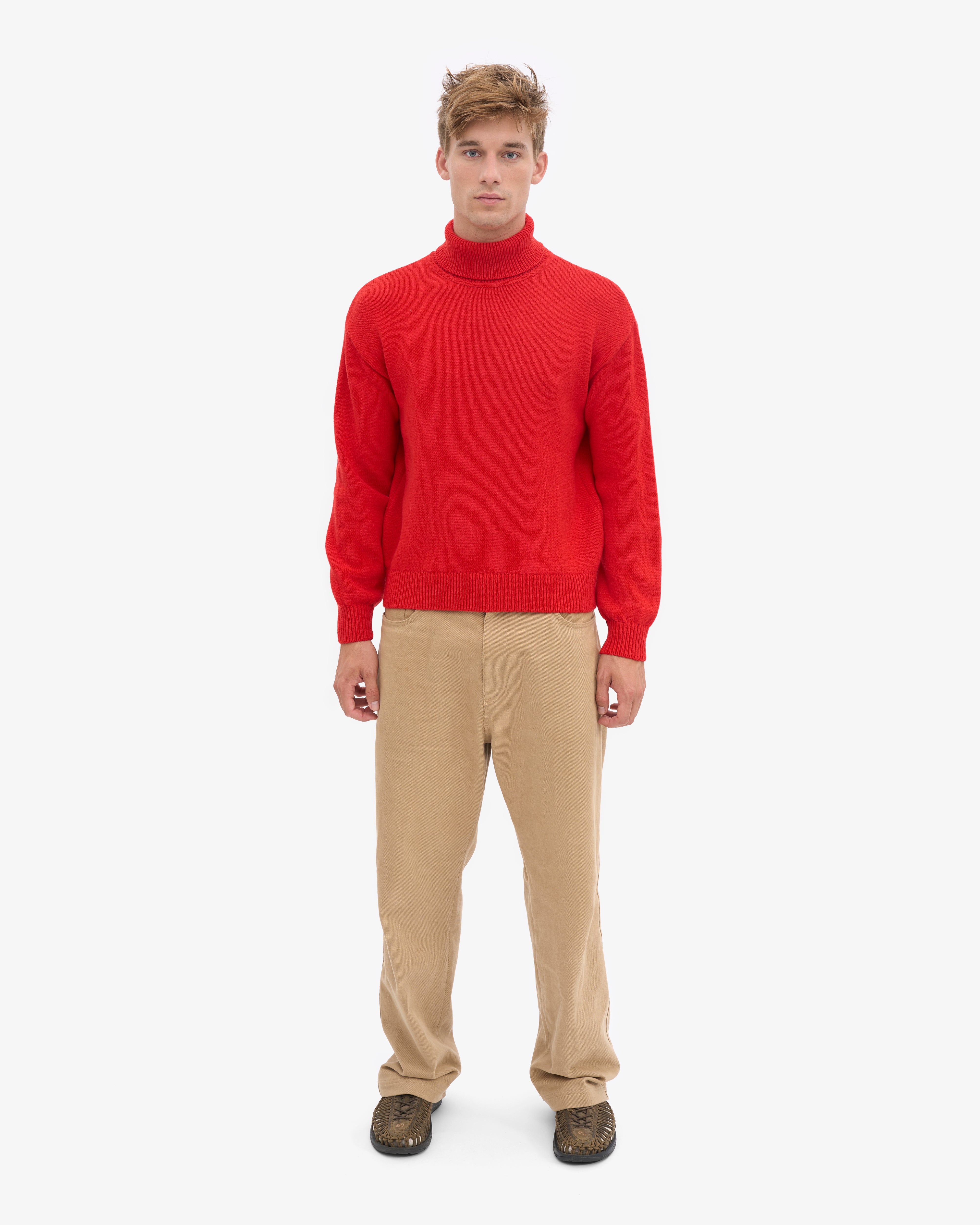 Merino Wool Turtleneck - Red Tangerine