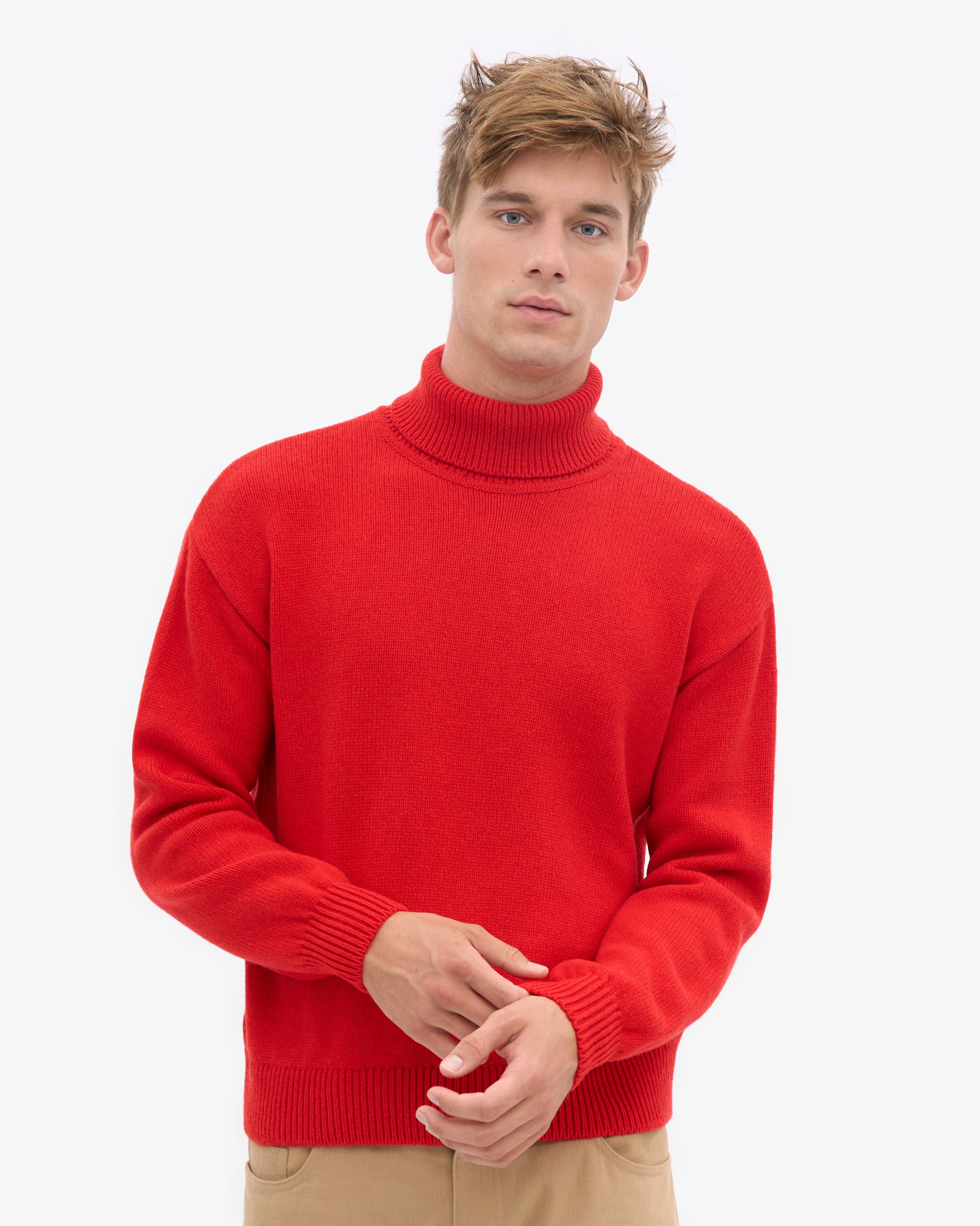 Merino Wool Turtleneck - Red Tangerine
