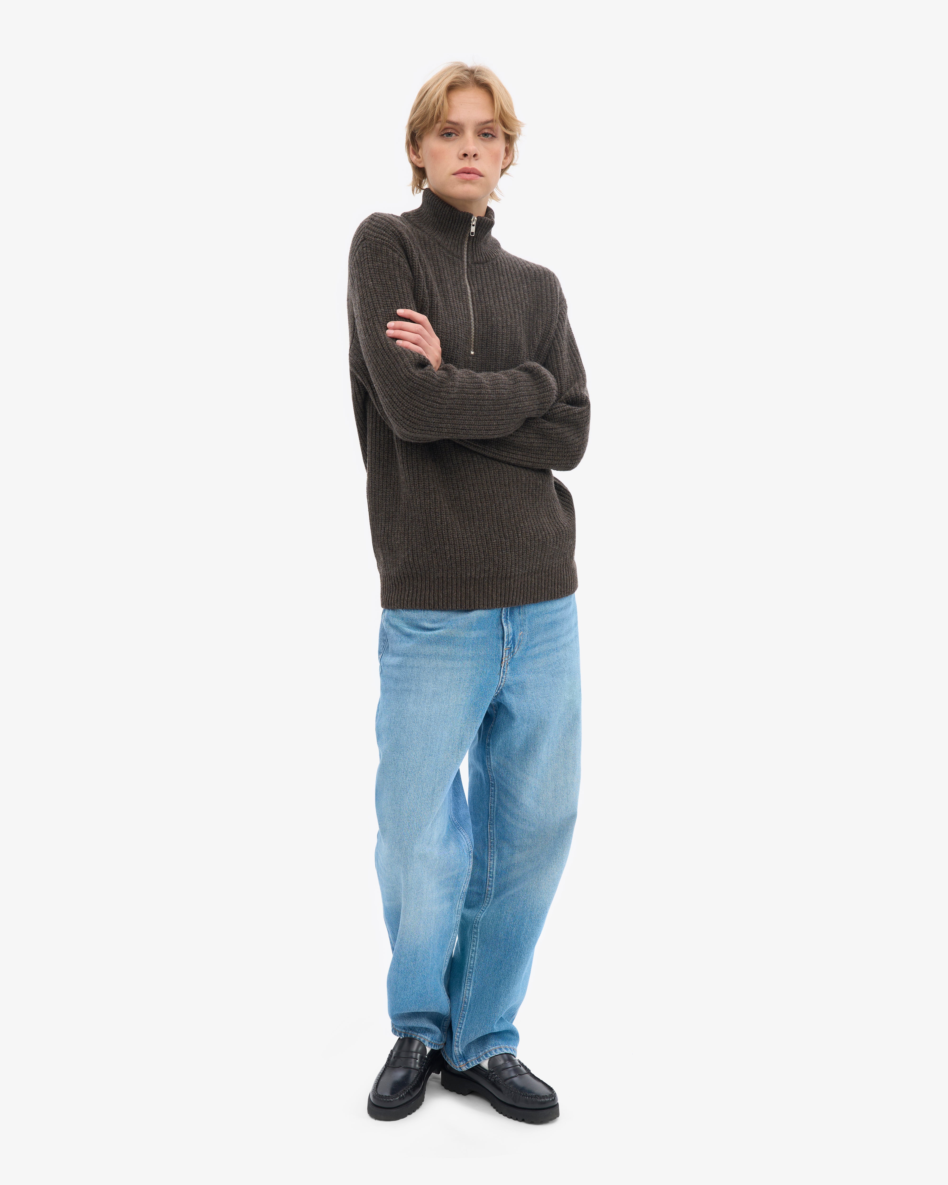 Merino Quarter Zip - Coffee Brown