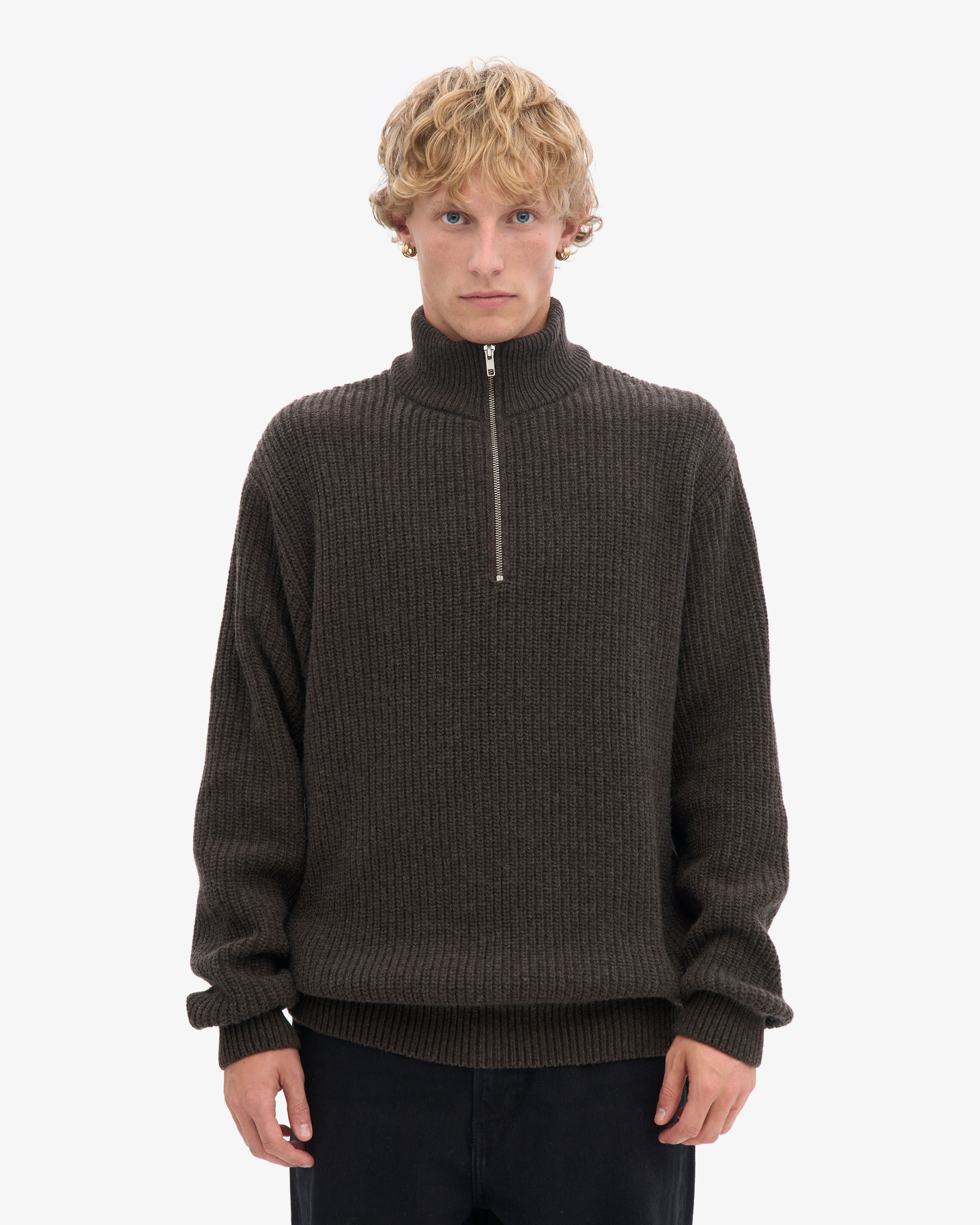 Merino Quarter Zip - Coffee Brown