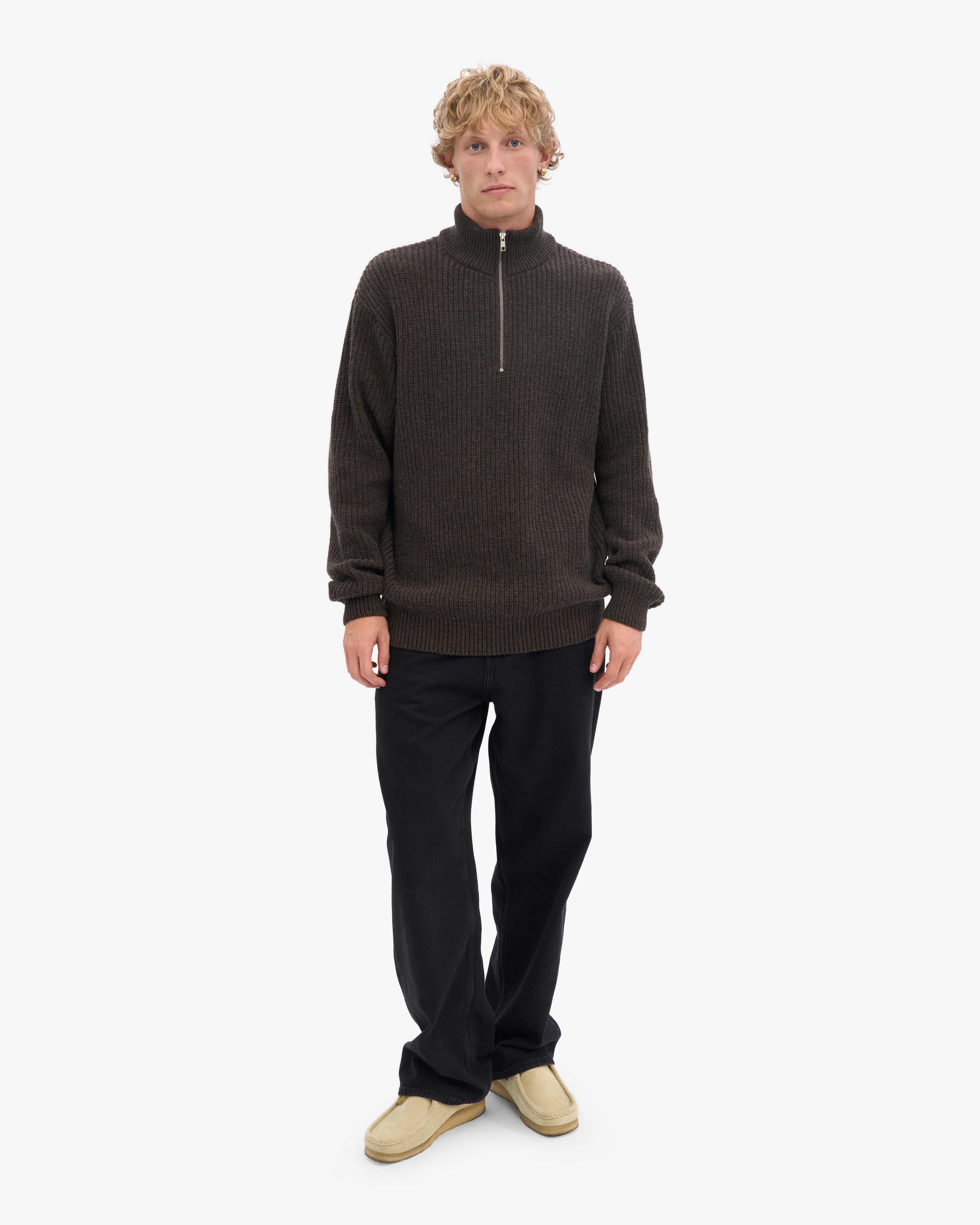 Merino Quarter Zip - Coffee Brown