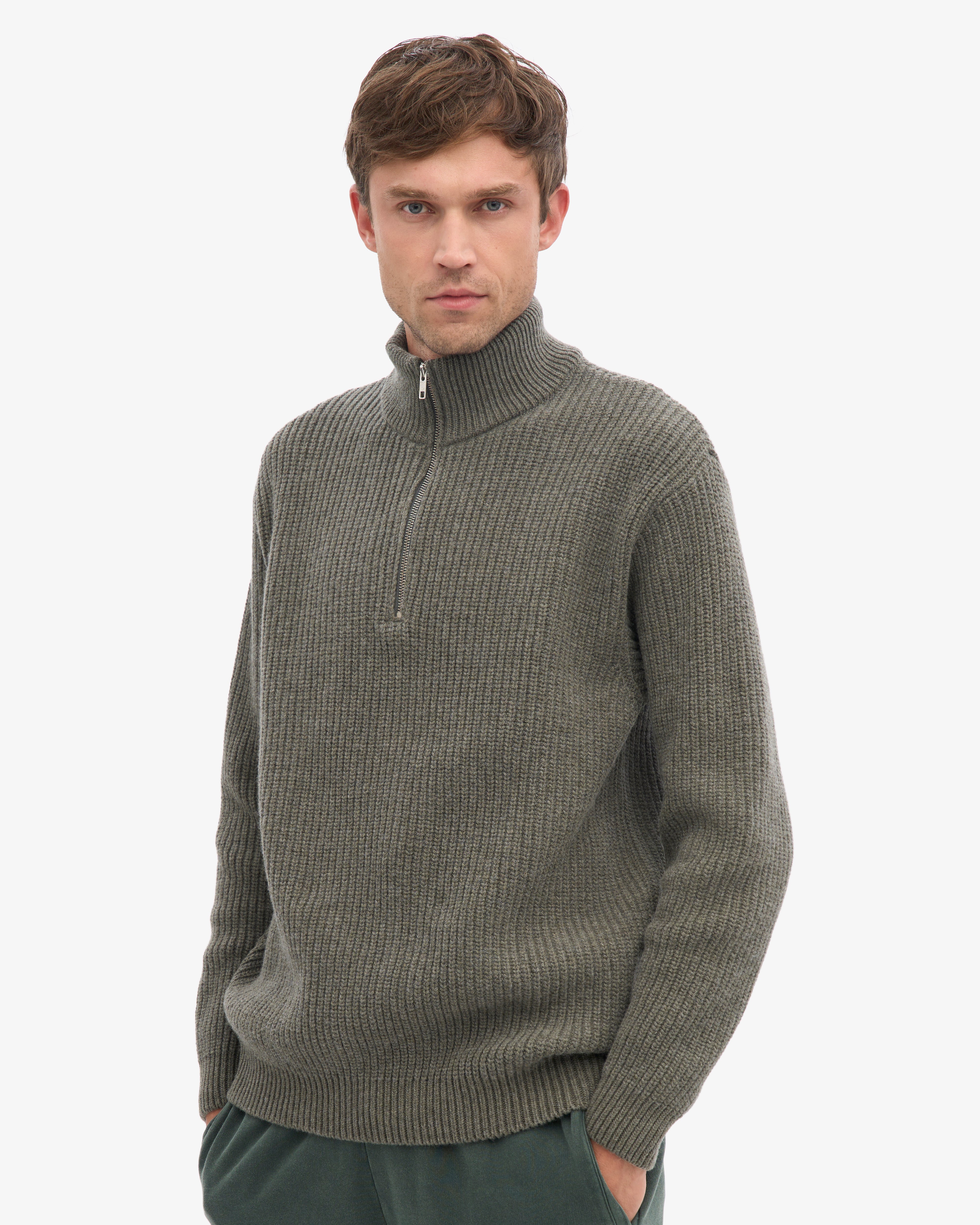 Merino Quarter Zip - Dusty Olive