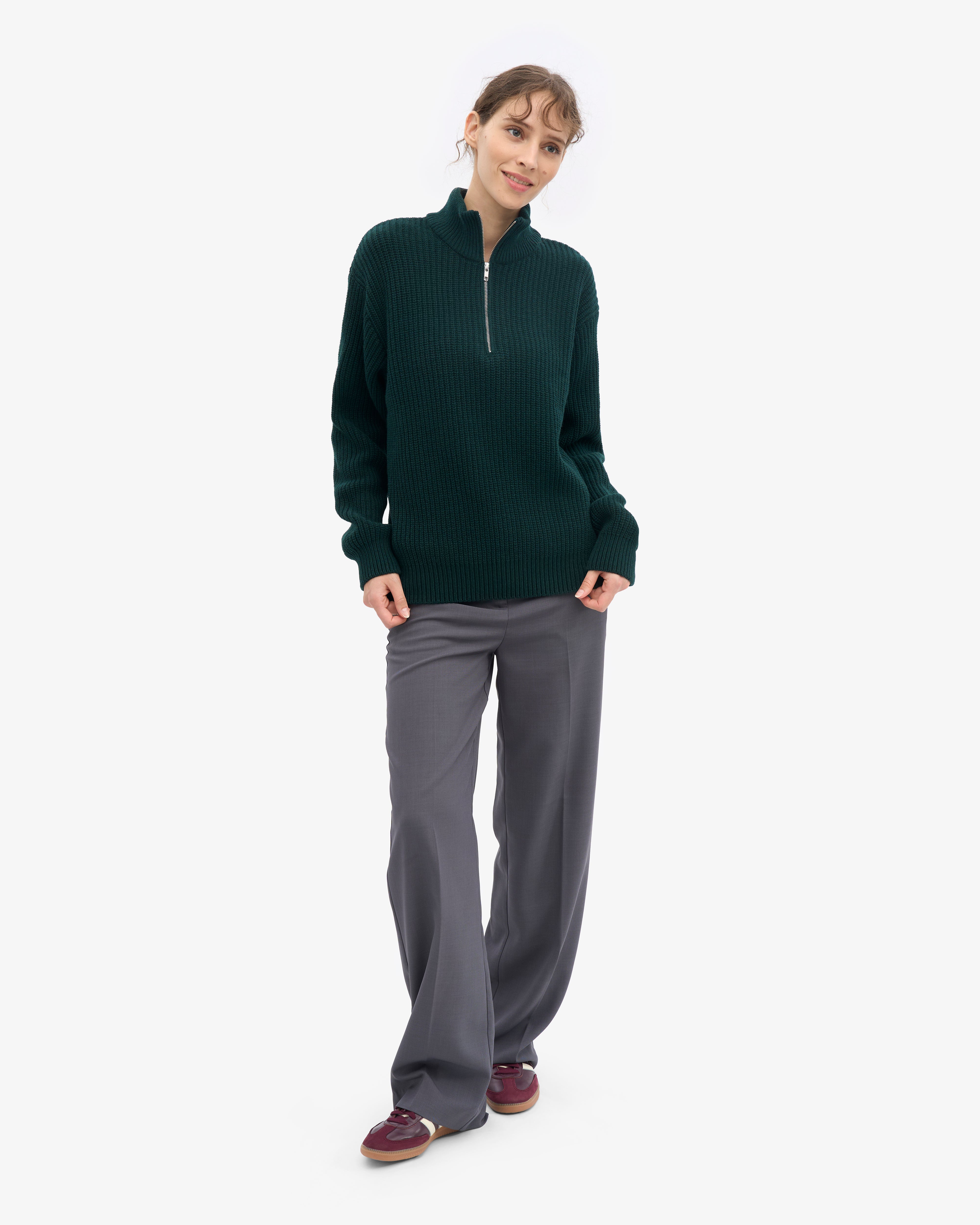 Merino Quarter Zip - Emerald Green