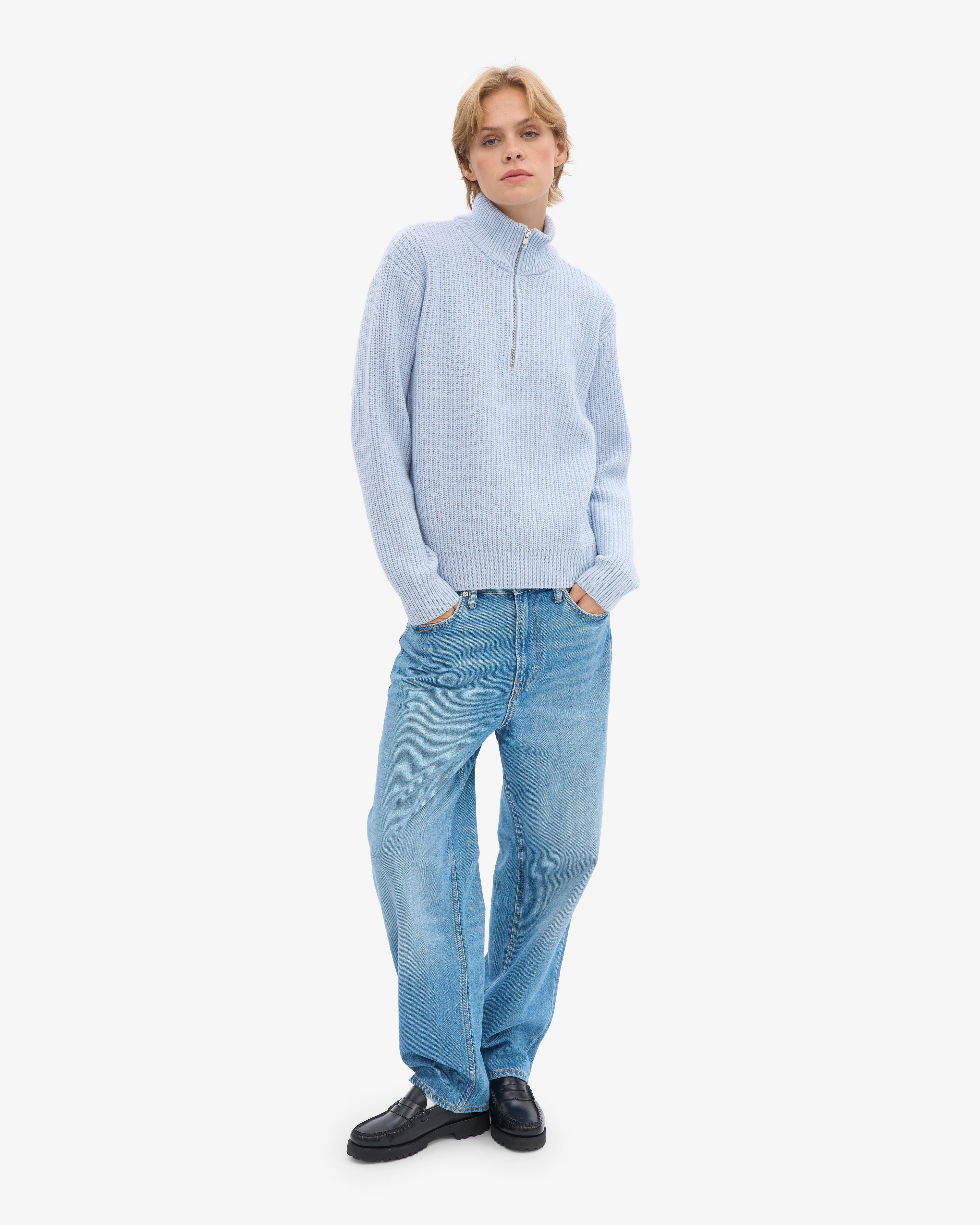 Merino Quarter Zip - Polar Blue